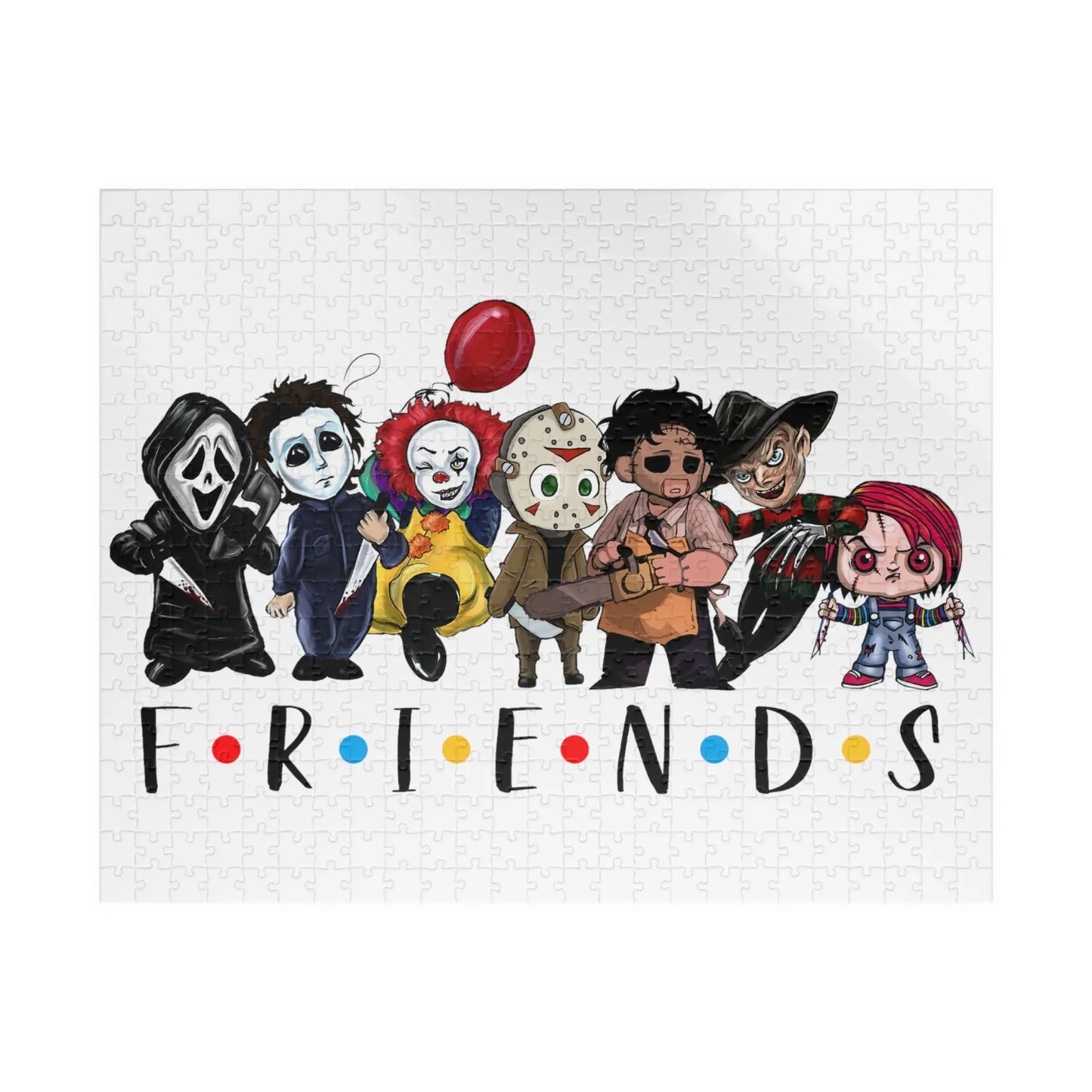 Iconic Horror Characters Jigsaw Puzzle - Ghost Face, Michael Myers, Pennywise, Jason Voorhees, Freddy Krueger, Leatherface - papercraneco