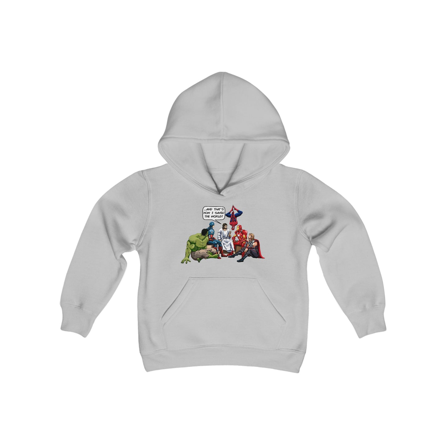 That's How I Saved The World Jesus Superheroes Funny Christian Jesus Sweatshirt Kids Superhero Youth Heavy Blend Hooded Sweatshirt - Stay Tomorrow Needs You That's How I Saved The World Jesus Superheroes Funny Christian Jesus Sweatshirt Kids Superhero Youth Heavy Blend Hooded Sweatshirt