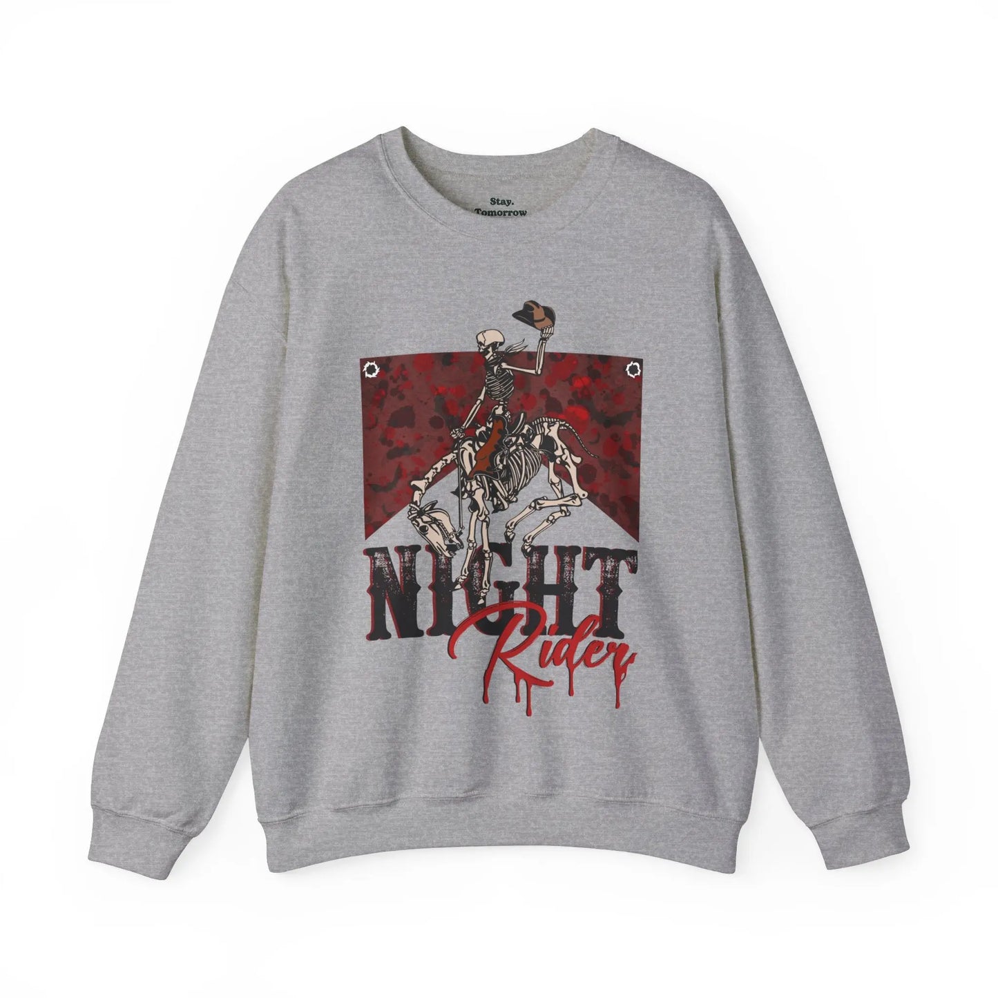 Vintage Halloween Night Rider Sweatshirt Skeleton Cowboy Western Desert Halloween 2024 Printify