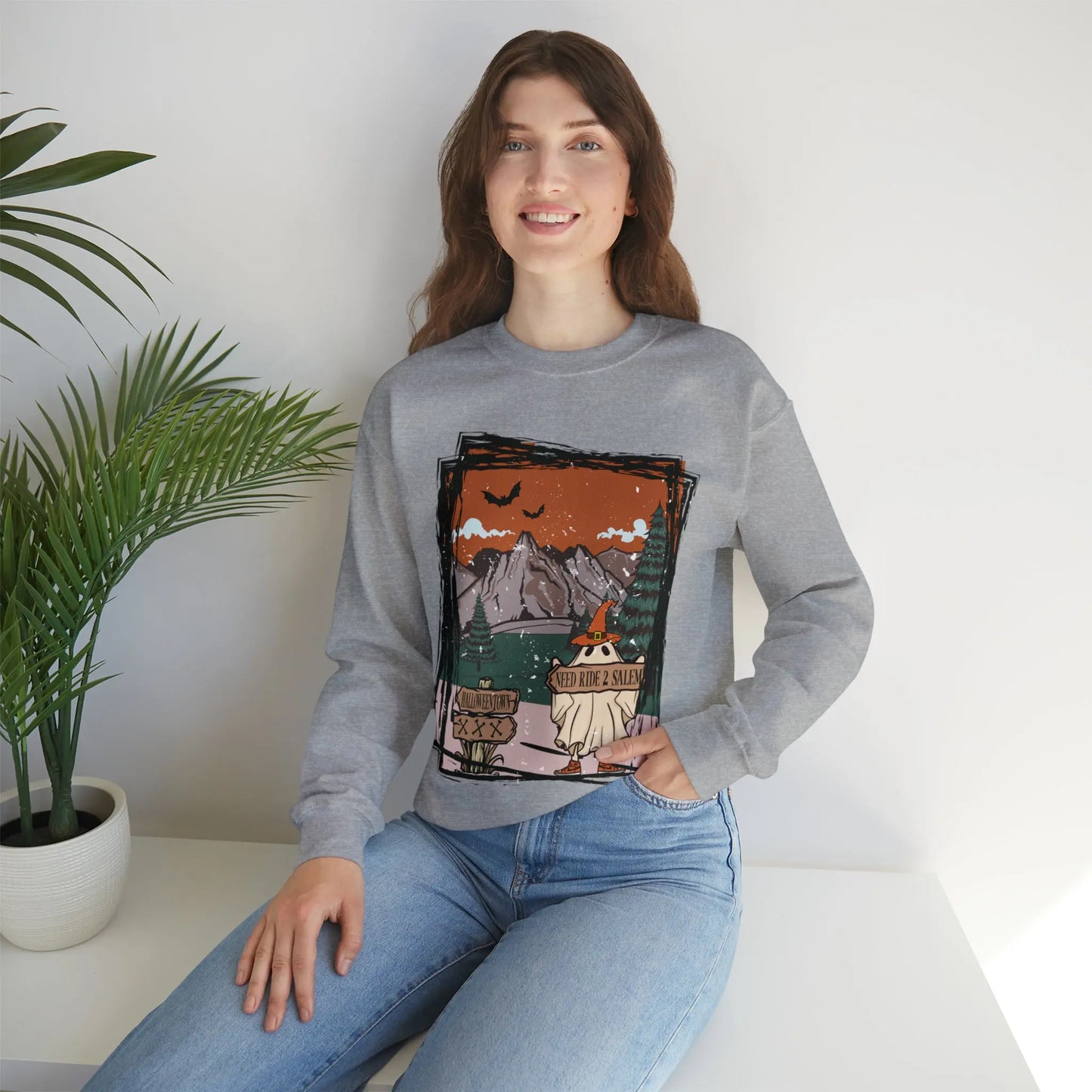 Halloween Hitchhiking Ghost Boho Distressed Printify