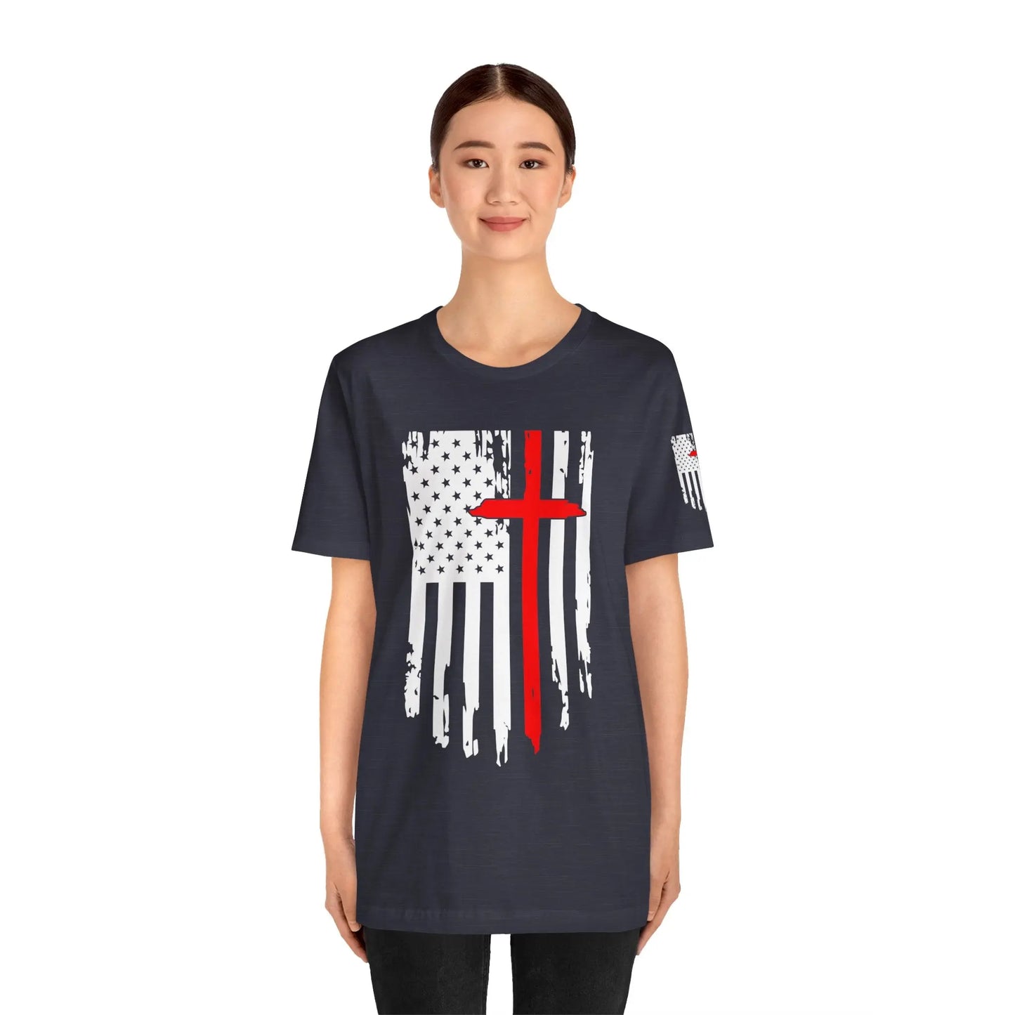 American Flag Cross Distressed USA Christian Cross Patriotic Flag with Cross Faith American Pride Mothers Day Fathers Day Military Veterans Fourth of July T shirt