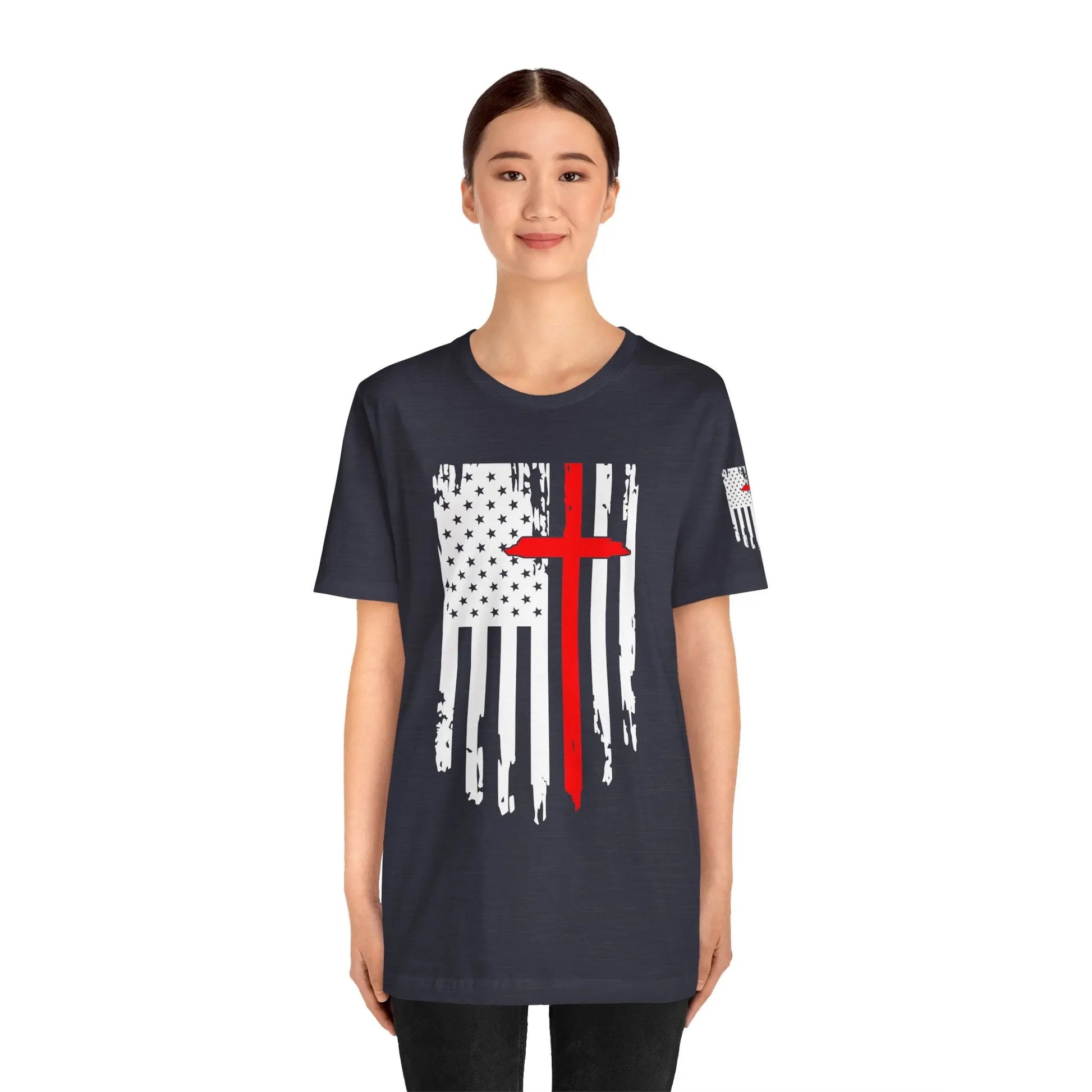 American Flag Cross Distressed USA Christian Cross Patriotic Flag with Cross Faith American Pride Mothers Day Fathers Day Military Veterans Fourth of July T shirt