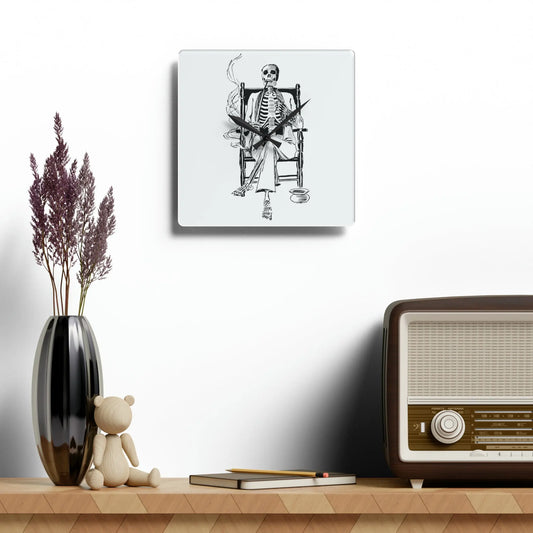 Smoking Skeleton in a Rocking Chair Wall Clock - papercraneco