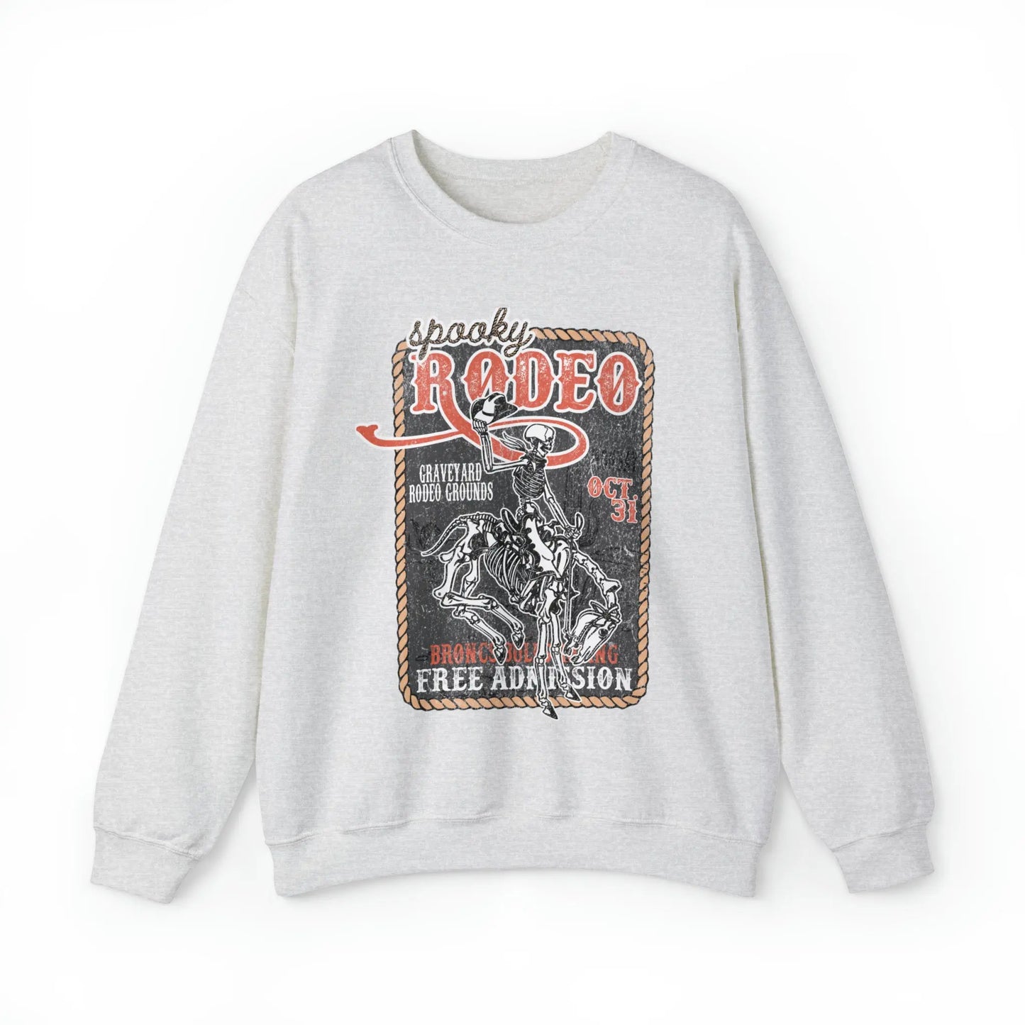 Vintage Halloween Rodeo Skeleton Cowboy Poster Sweatshirt - Western Spooky Skeleton Printify