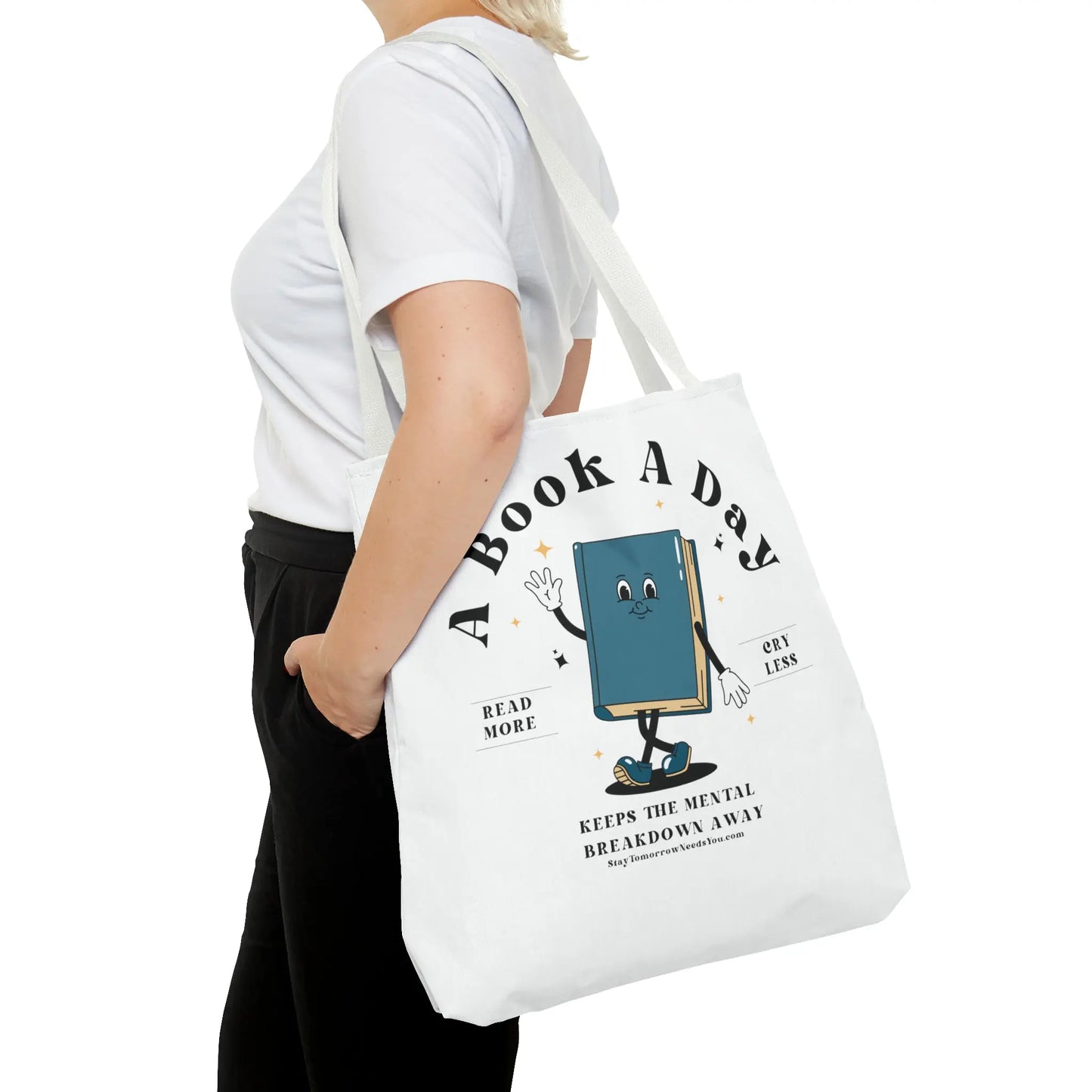 Bookish Mental Health Tote | Book A Day Retro Tote Read More Book Lover Bookworm BookTok Romance Reader Book Addict Romantasy Bibliophile