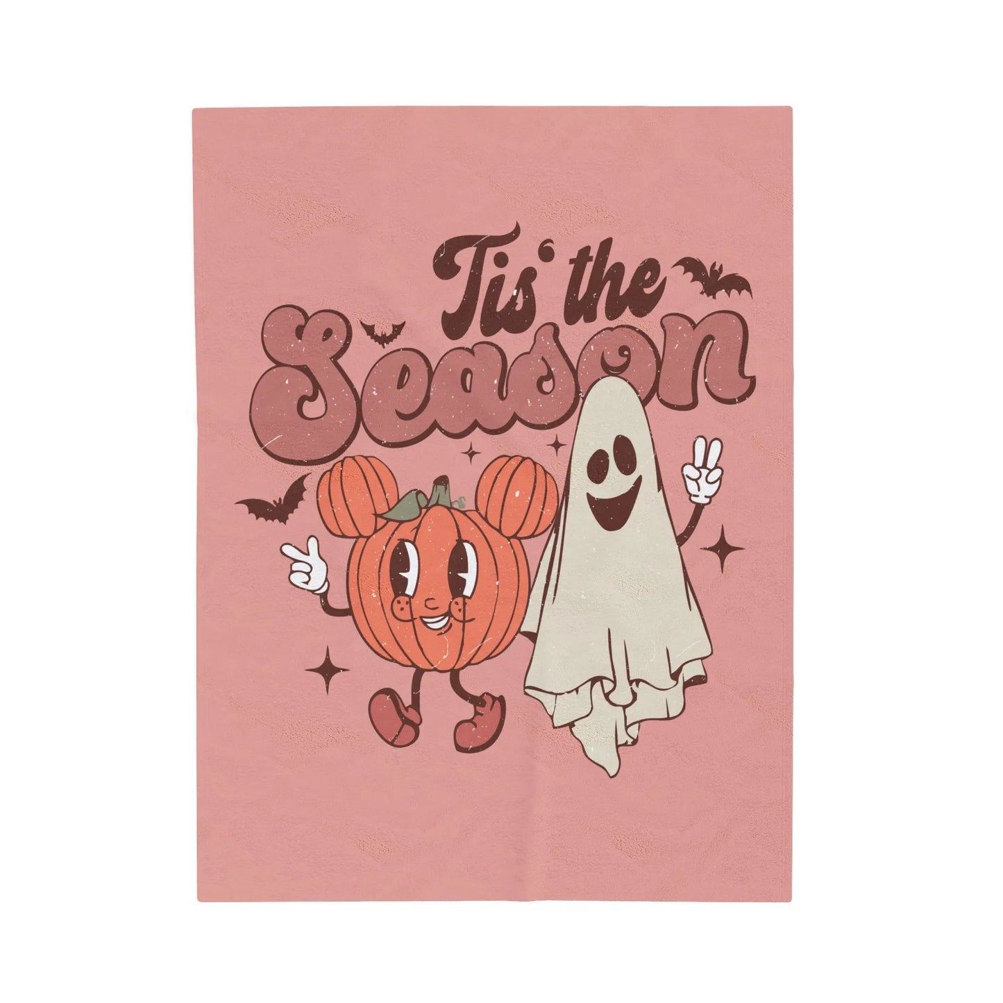 Cute Retro 'Tis the Season' Halloween Pumpkin Ghost Throw Blanket Printify