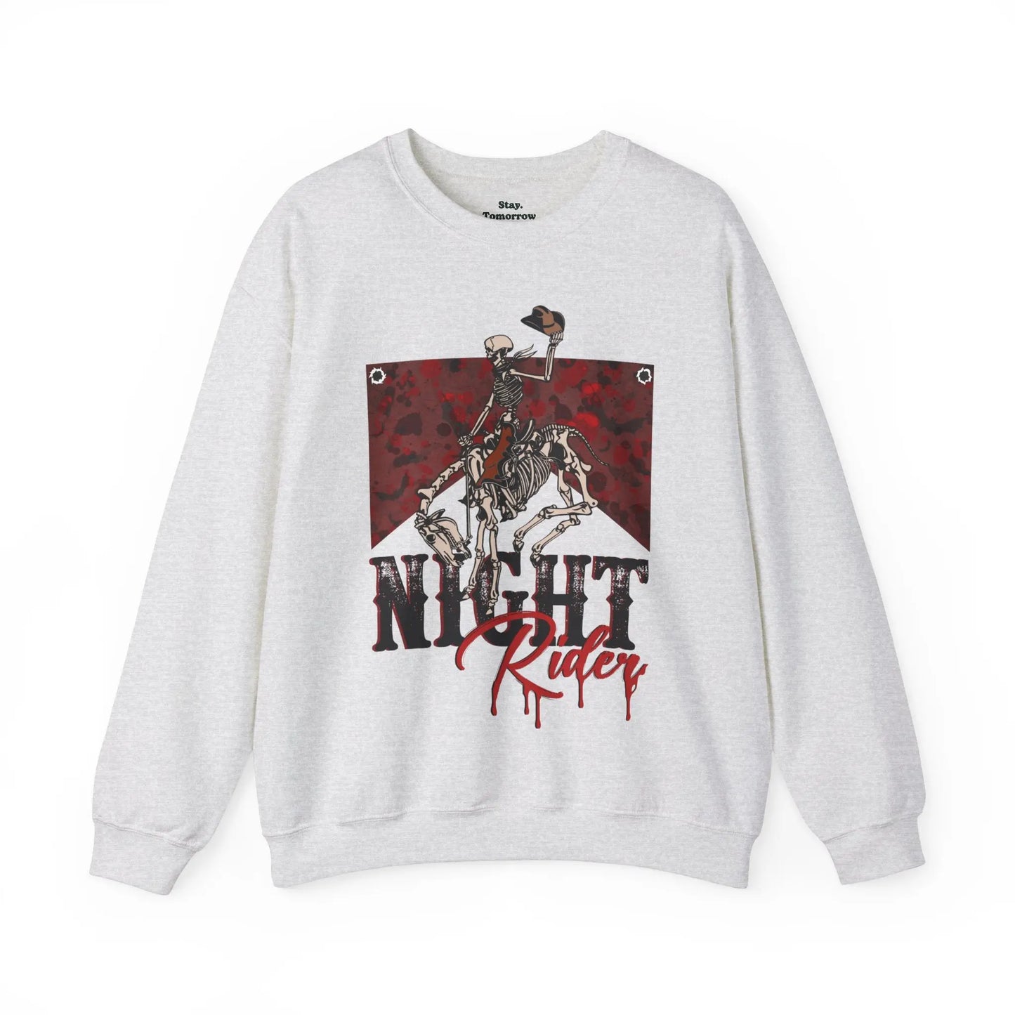 Vintage Halloween Night Rider Sweatshirt Skeleton Cowboy Western Desert Halloween 2024 Printify