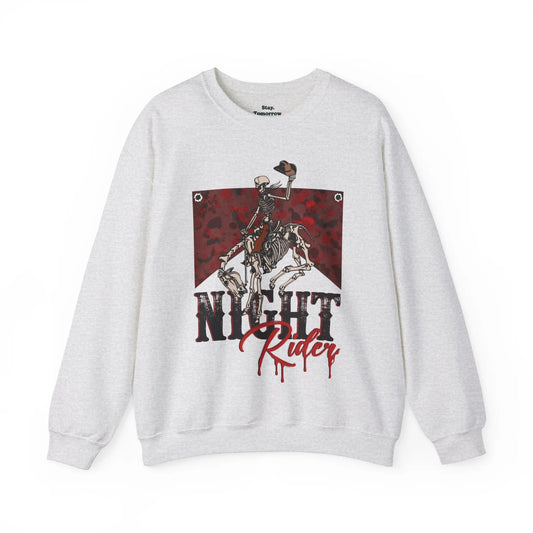 Vintage Halloween Night Rider Sweatshirt Skeleton Cowboy Western Desert Halloween 2024 Printify