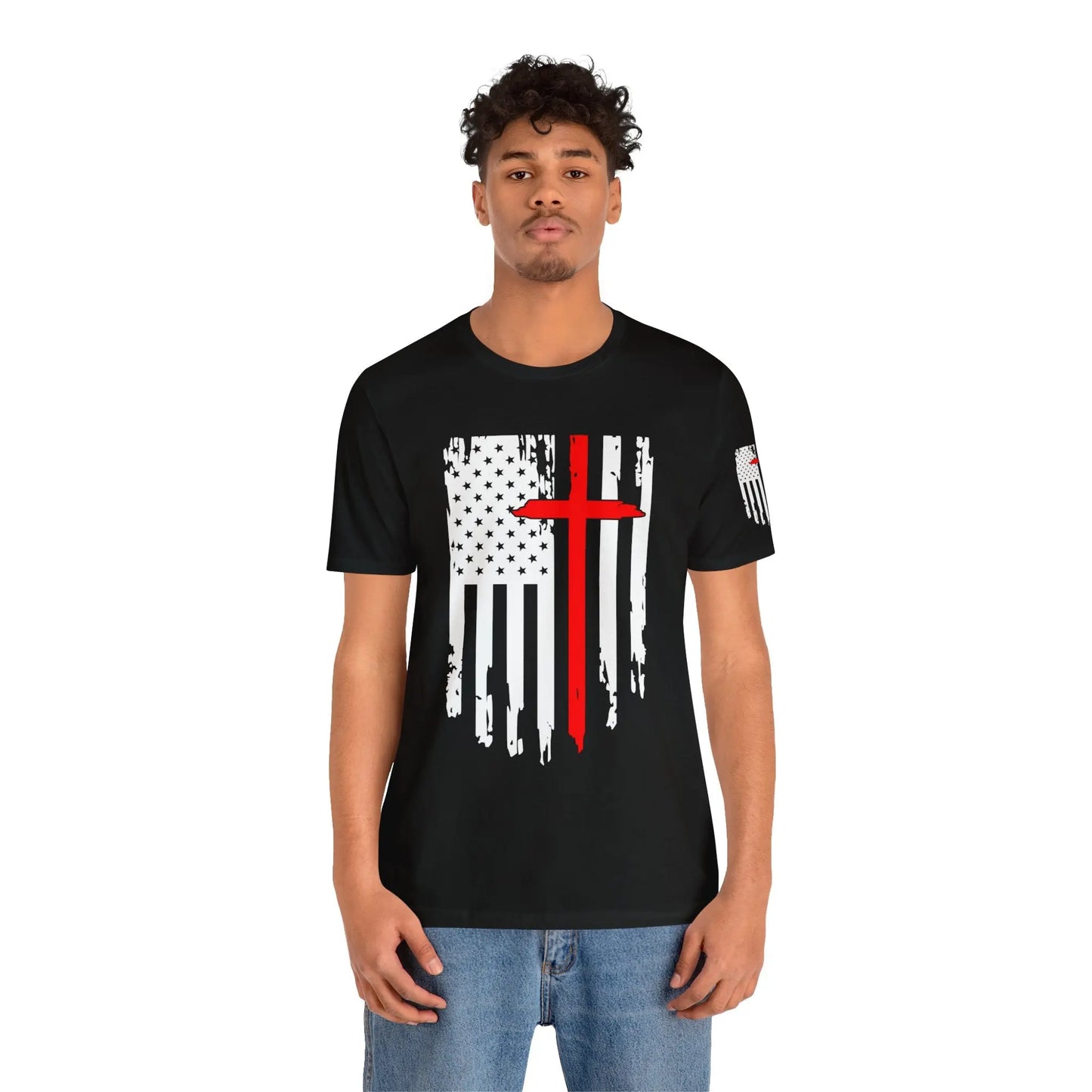 American Flag Cross Distressed USA Christian Cross Patriotic Flag with Cross Faith American Pride Mothers Day Fathers Day Military Veterans Fourth of July T shirt
