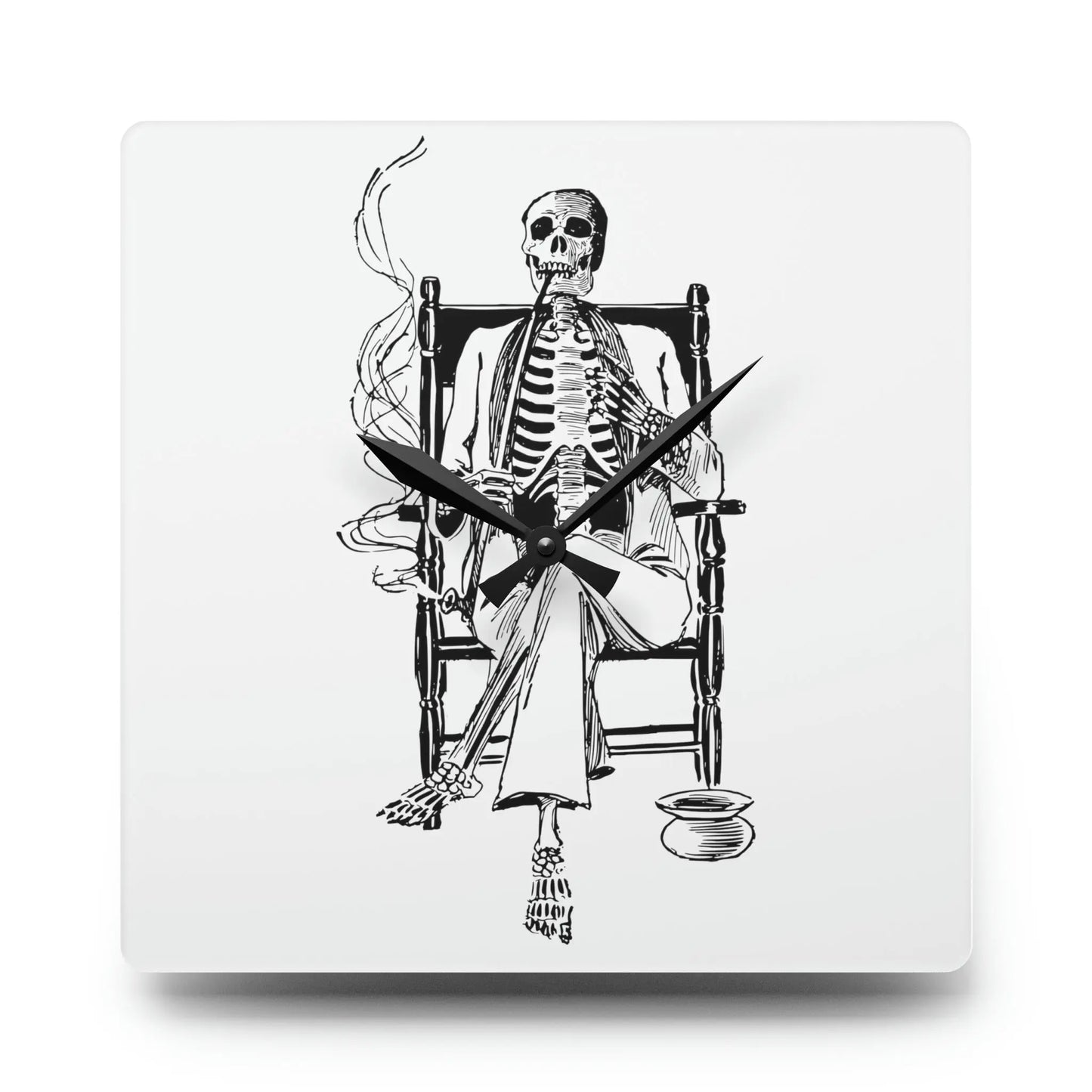 Smoking Skeleton in a Rocking Chair Wall Clock - papercraneco