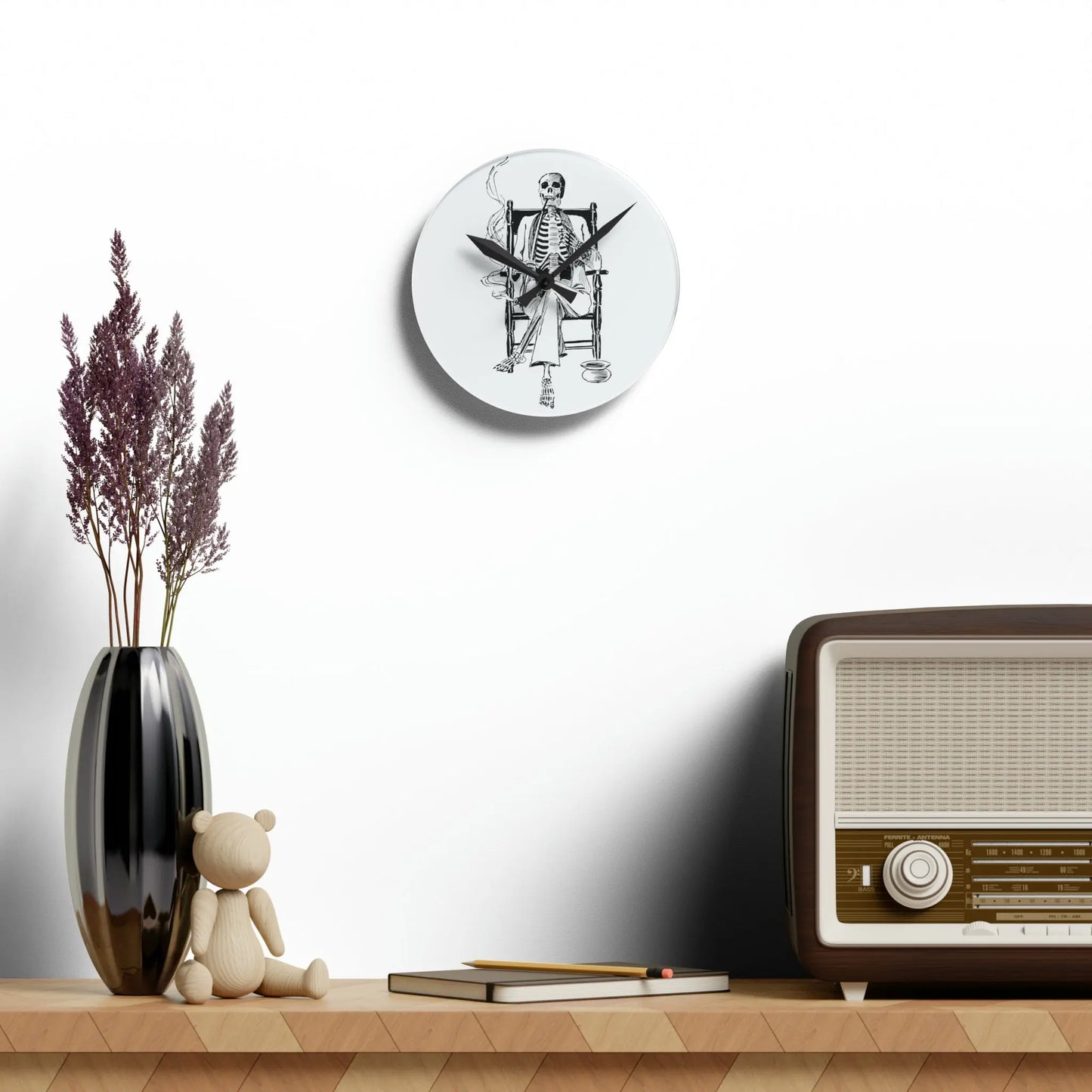 Smoking Skeleton in a Rocking Chair Wall Clock - papercraneco