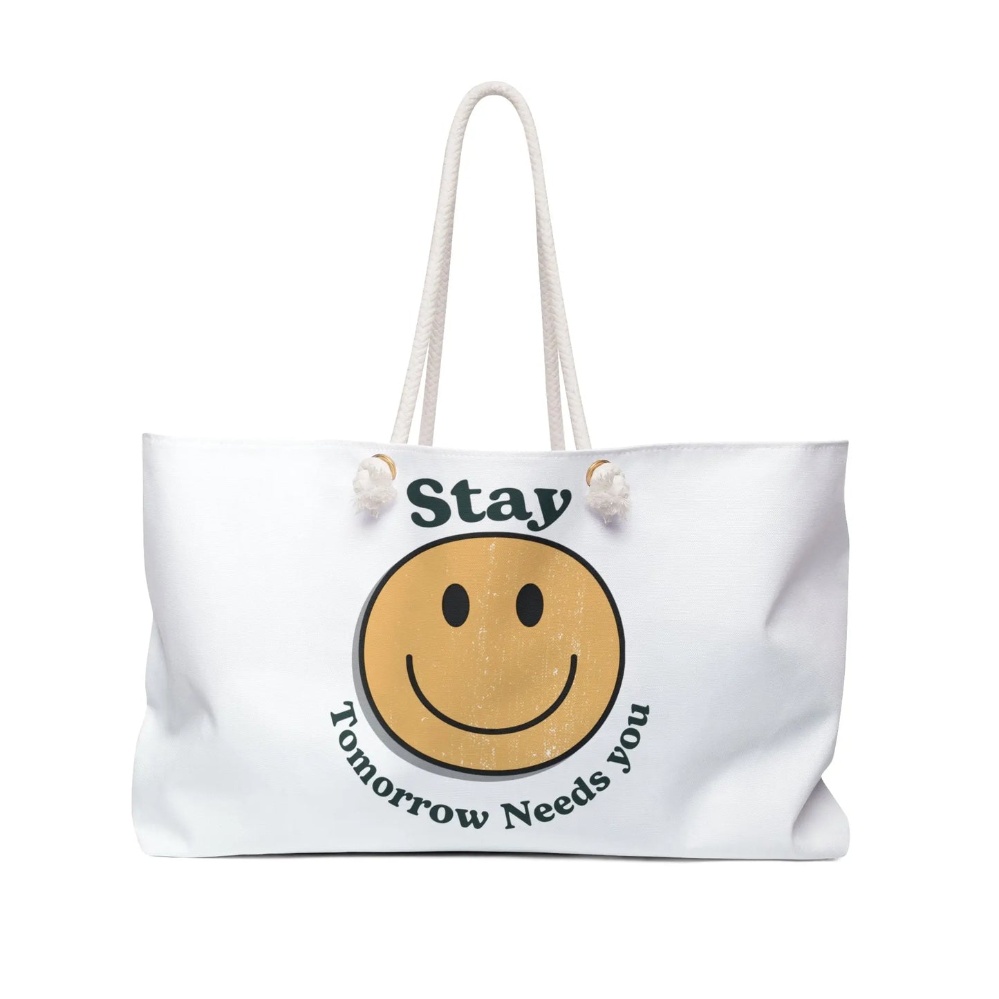 Retro Smiley Suicide Awareness Stay Tomorrow Needs You Summer Beach Pool Bag Weekender Tote in White 2024 Trends