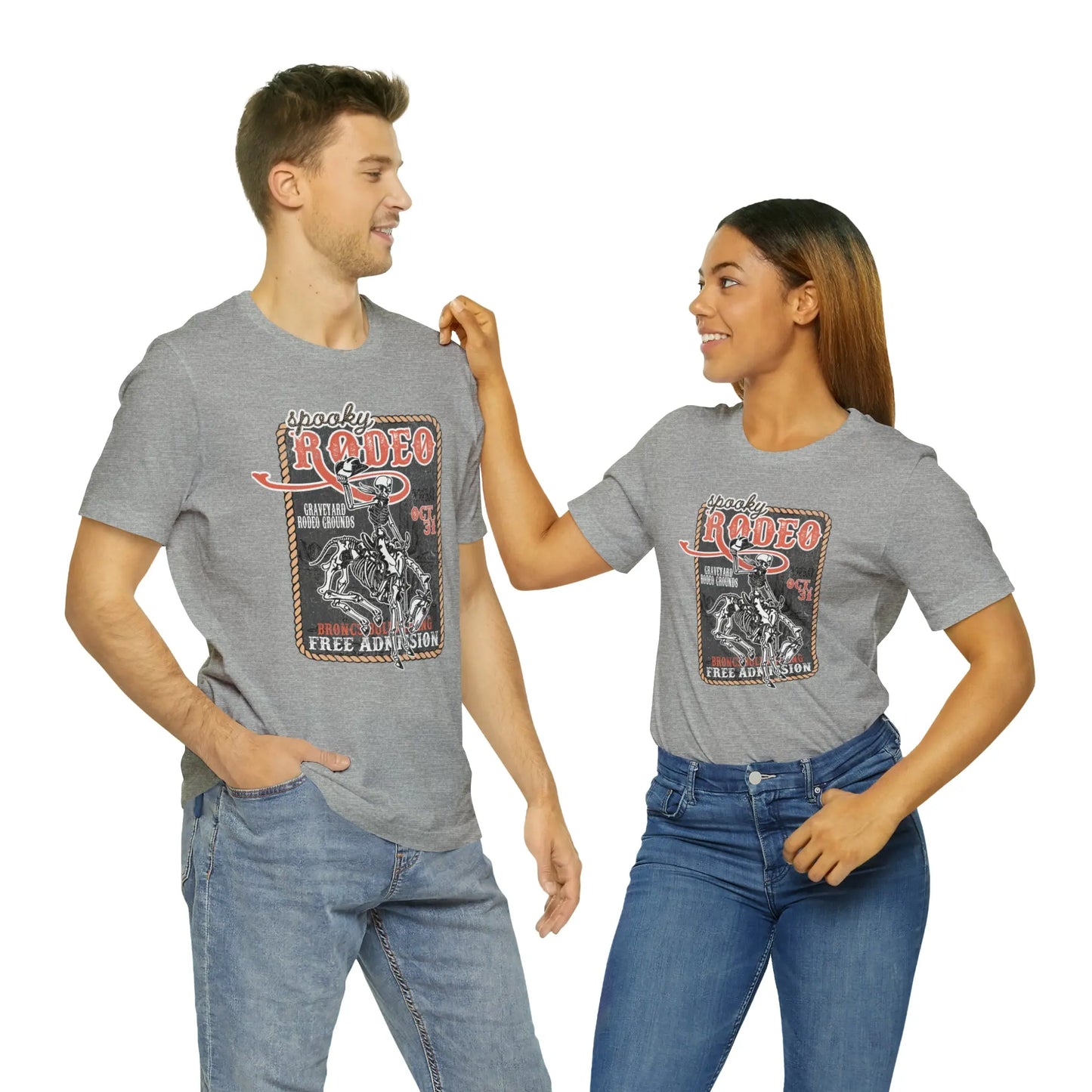 Vintage Halloween Rodeo Poster T shirt Western Spooky Skeleton Short Sleeve Tee Printify