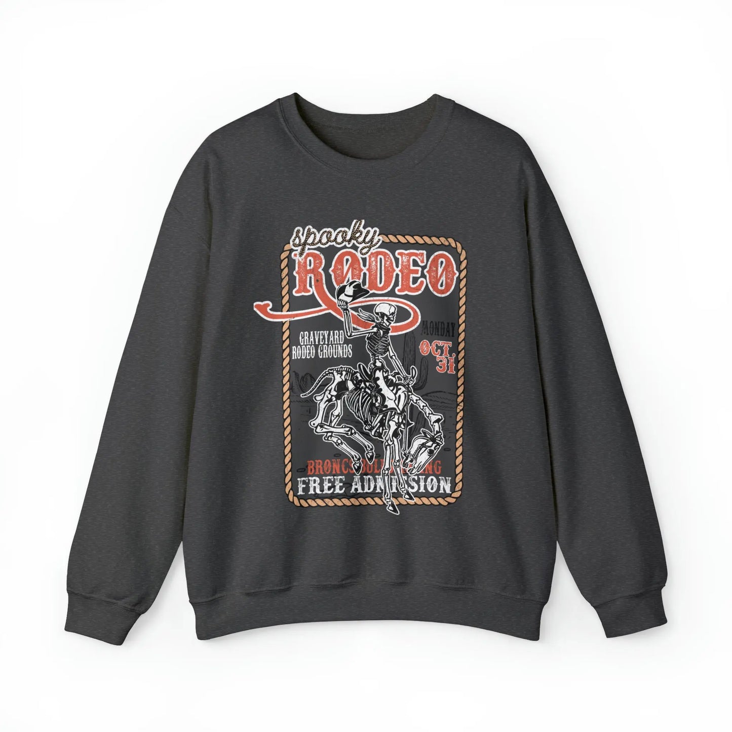 Vintage Halloween Rodeo Skeleton Cowboy Poster Sweatshirt - Western Spooky Skeleton Printify