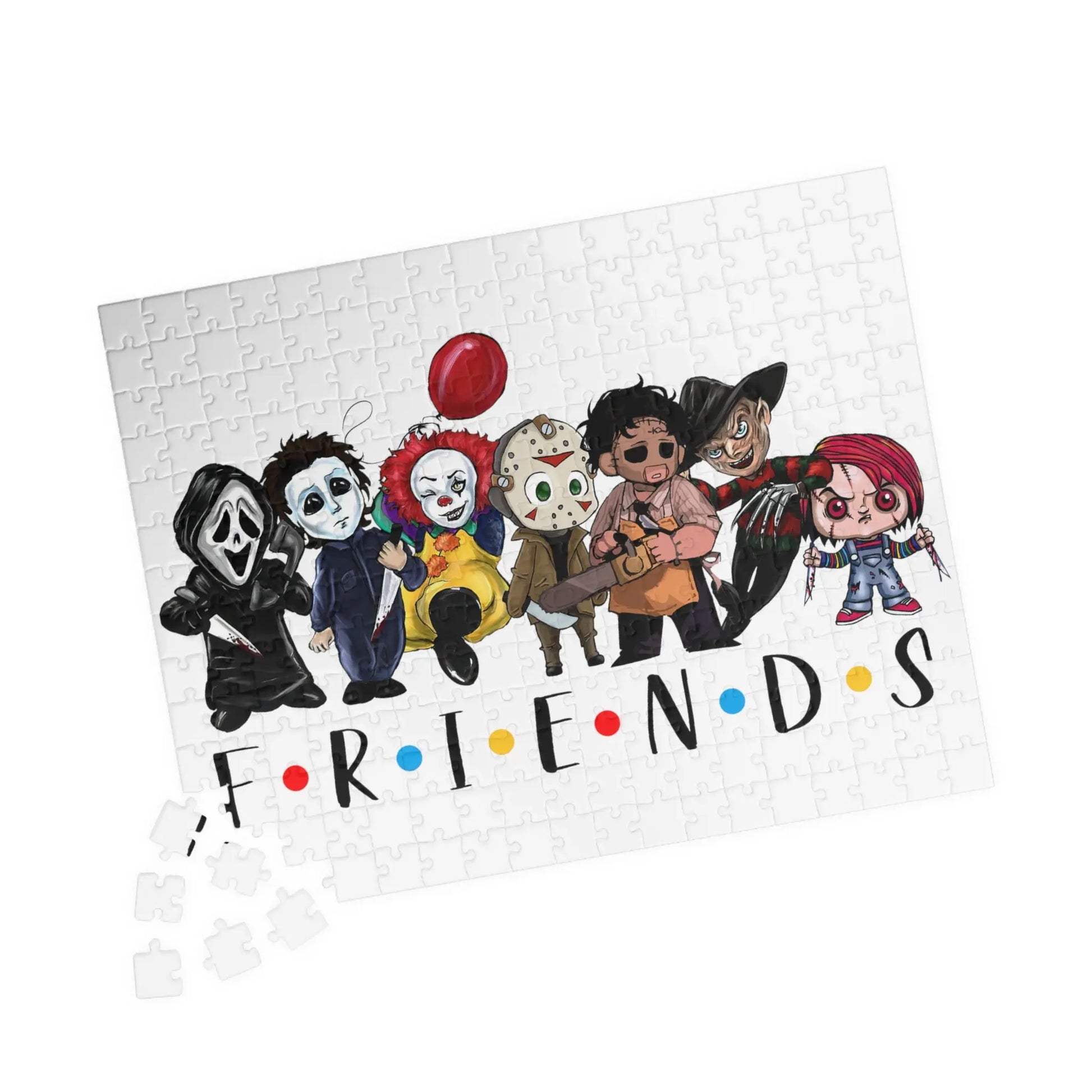 Iconic Horror Characters Jigsaw Puzzle - Ghost Face, Michael Myers, Pennywise, Jason Voorhees, Freddy Krueger, Leatherface - papercraneco
