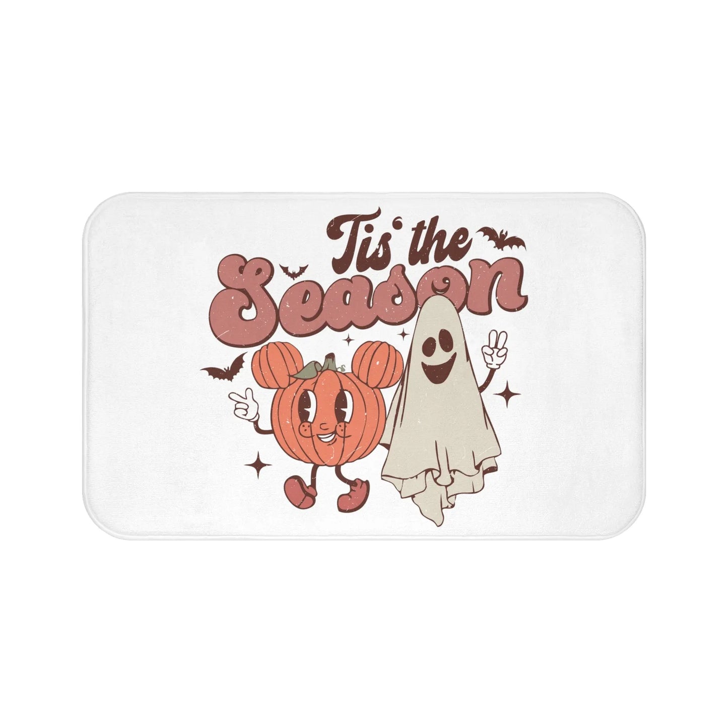 Cute Retro 'Tis the Season' Halloween Bath Mat - Pumpkin and Ghost - papercraneco