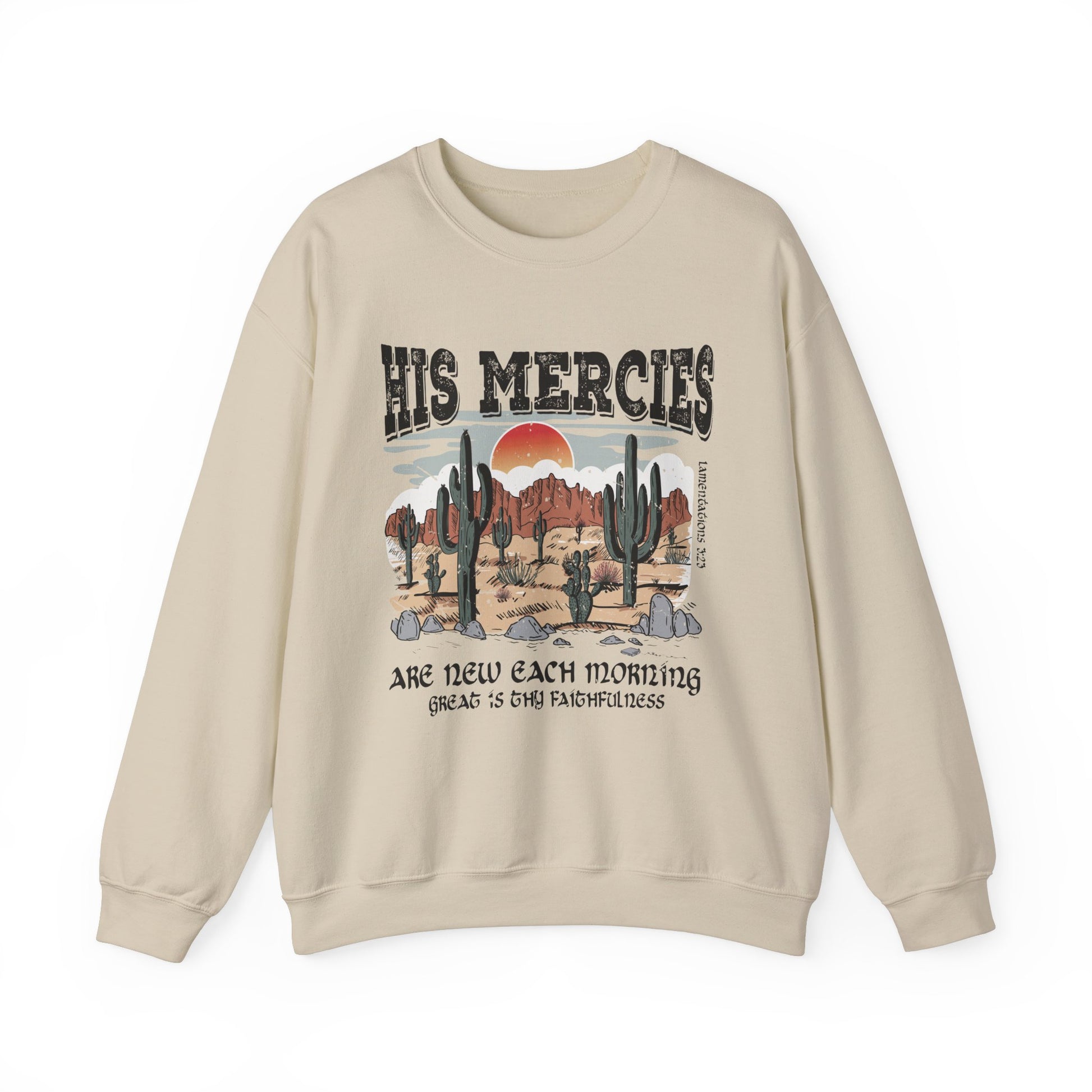 Boho Christian Sweatshirt Bible Verse Jesus Apparel Faith Based His Mercies Are New Vintage - Stay Tomorrow Needs You