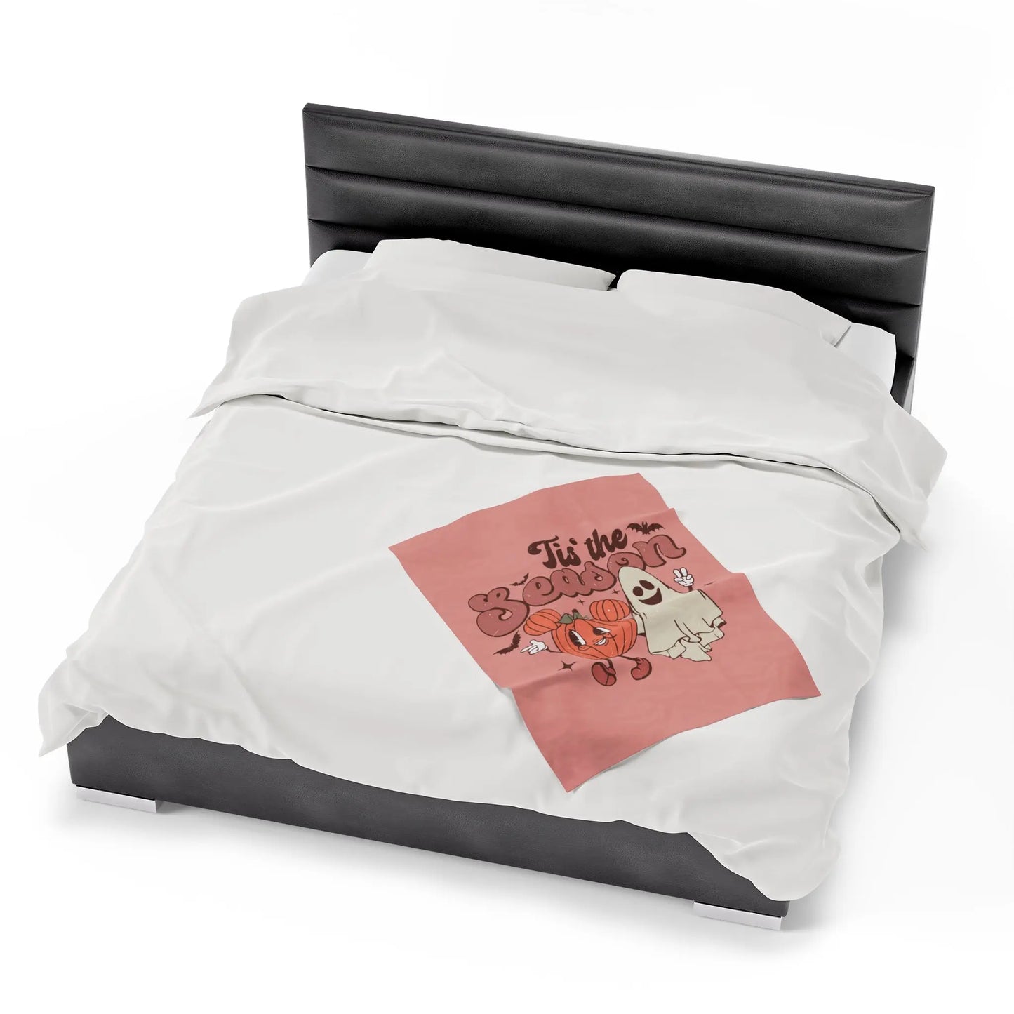 Cute Retro 'Tis the Season' Halloween Pumpkin Ghost Throw Blanket Printify