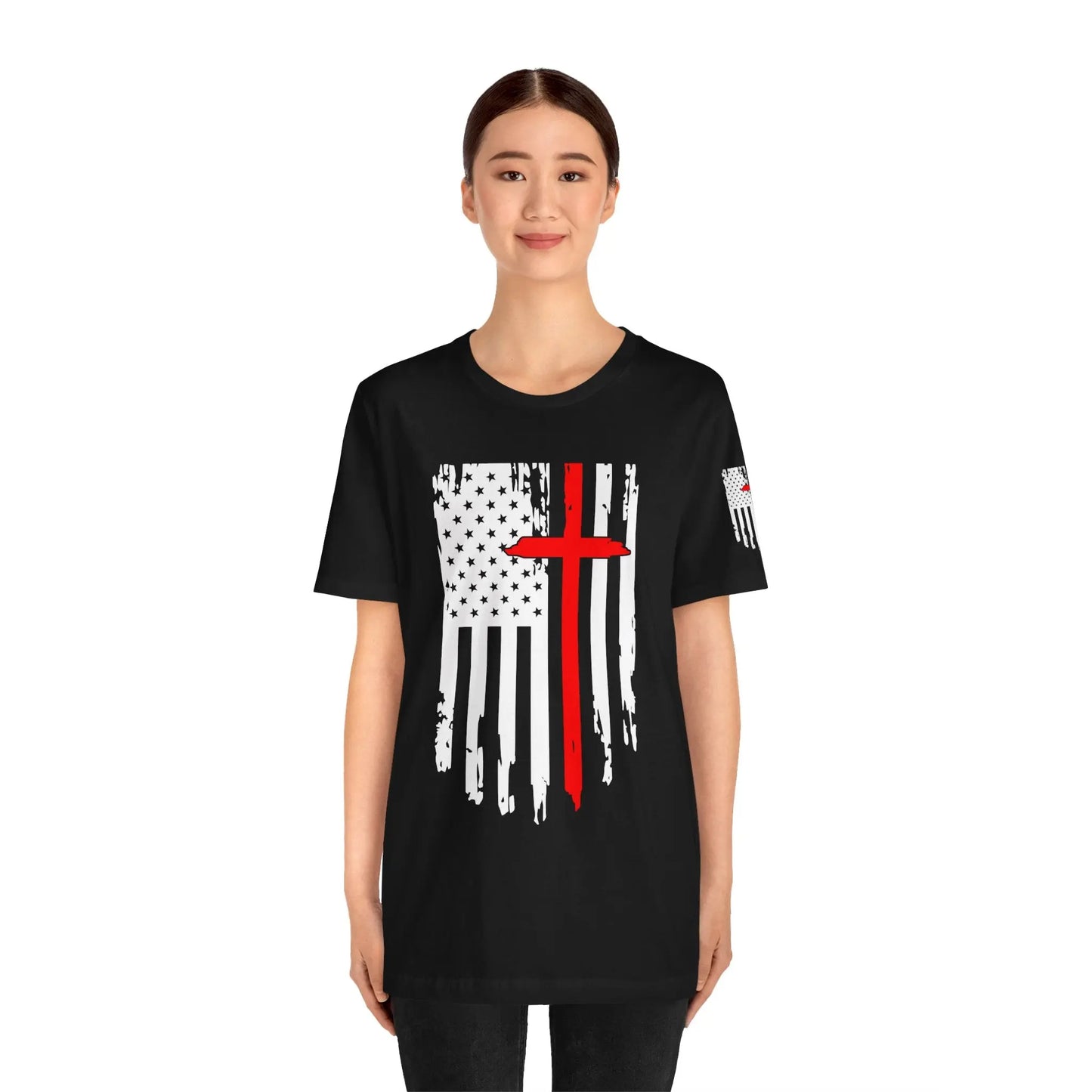 American Flag Cross Distressed USA Christian Cross Patriotic Flag with Cross Faith American Pride Mothers Day Fathers Day Military Veterans Fourth of July T shirt