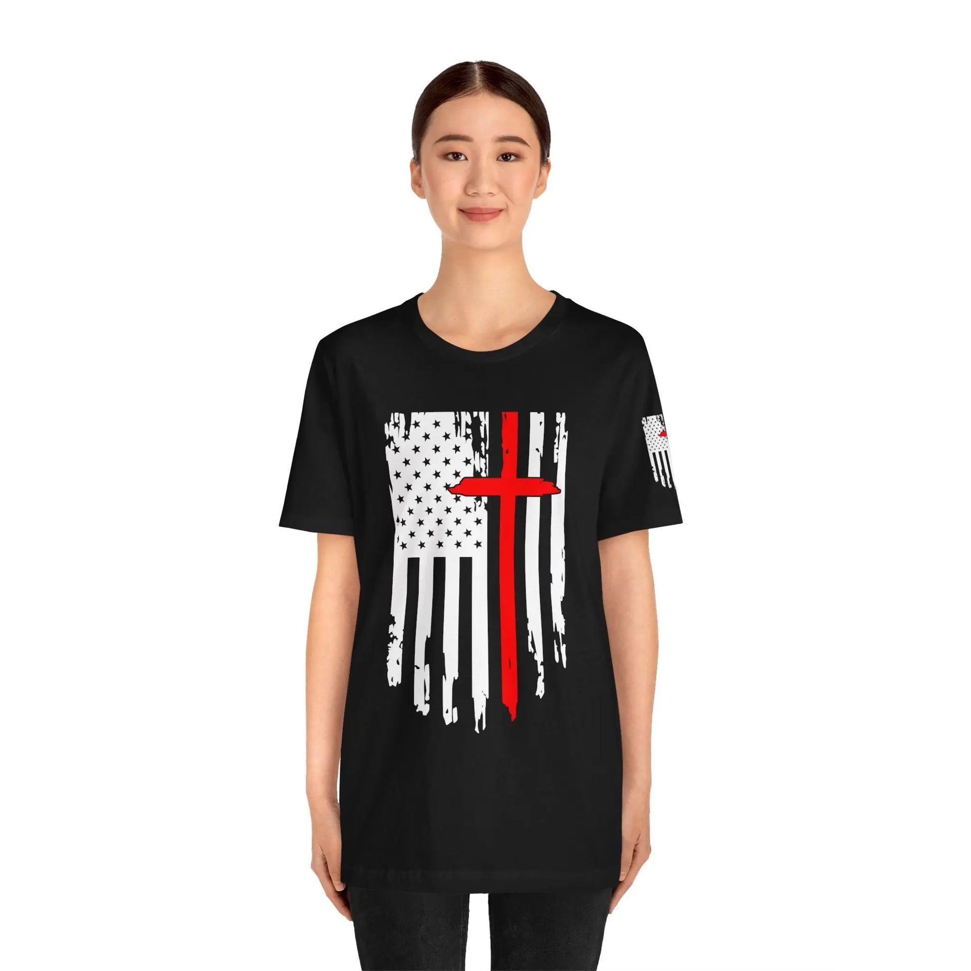 American Flag Cross Distressed USA Christian Cross Patriotic Flag with Cross Faith American Pride Mothers Day Fathers Day Military Veterans Fourth of July T shirt