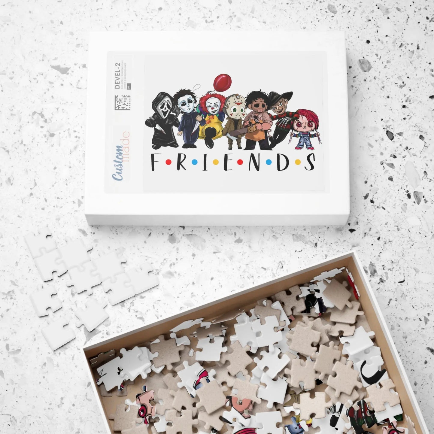 Iconic Horror Characters Jigsaw Puzzle - Ghost Face, Michael Myers, Pennywise, Jason Voorhees, Freddy Krueger, Leatherface - papercraneco