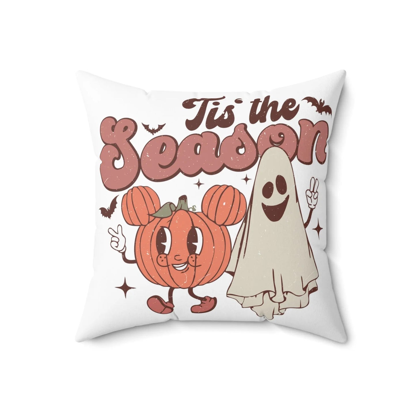 Cute Retro 'Tis the Season' Halloween Throw Pillow - Pumpkin and Ghost - papercraneco