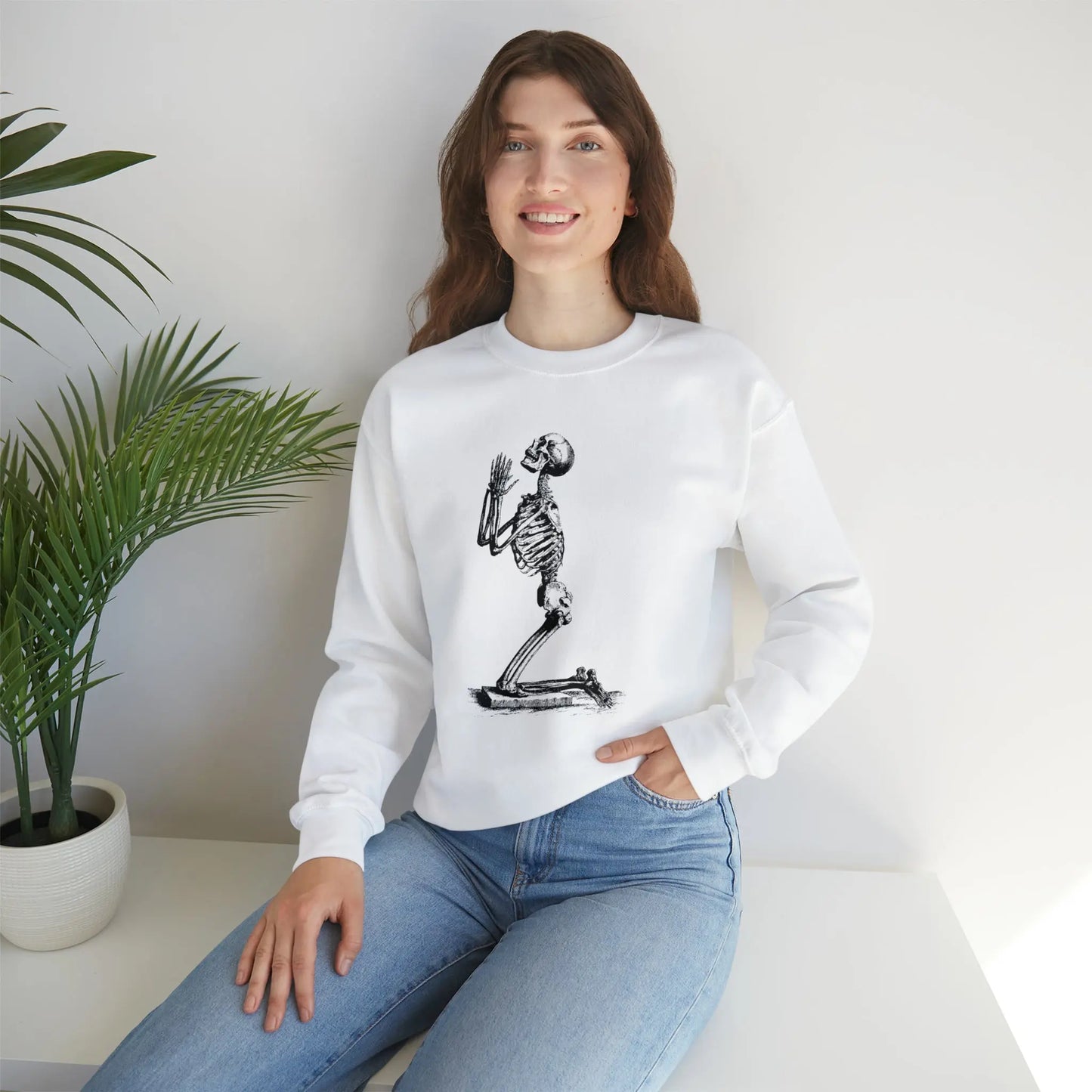 Praying Skeleton Sweatshirt Printify