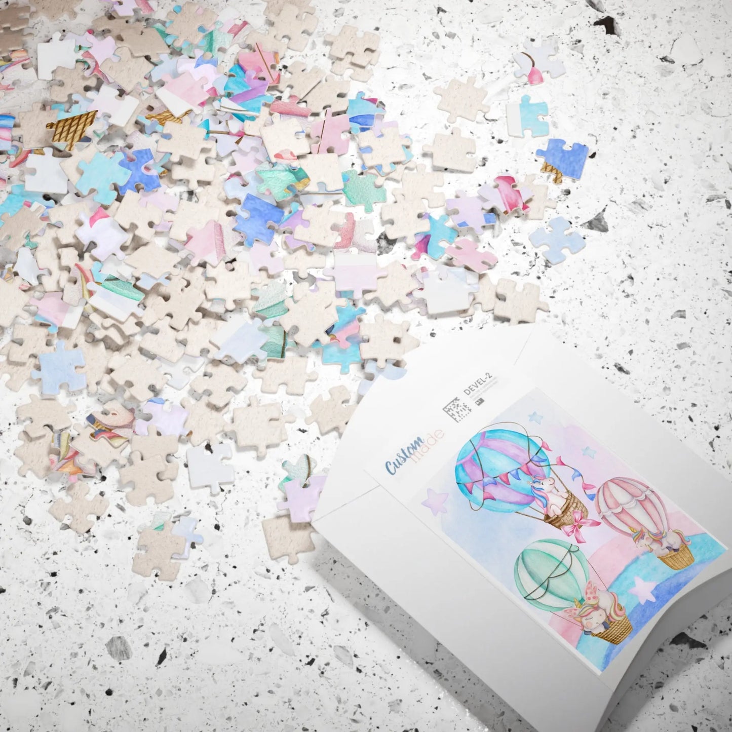 Watercolor Unicorn Hot Air Balloons jigsaw Puzzle 110 piece - papercraneco