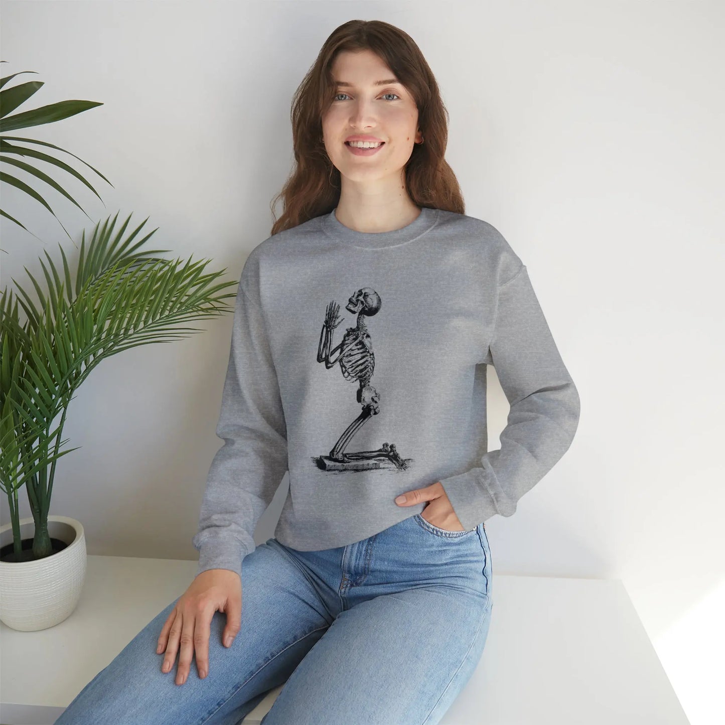 Praying Skeleton Sweatshirt Printify