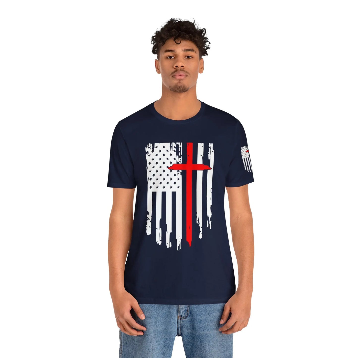 American Flag Cross Distressed USA Christian Cross Patriotic Flag with Cross Faith American Pride Mothers Day Fathers Day Military Veterans Fourth of July T shirt