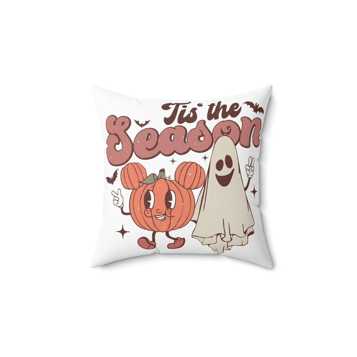 Cute Retro 'Tis the Season' Halloween Throw Pillow - Pumpkin and Ghost - papercraneco