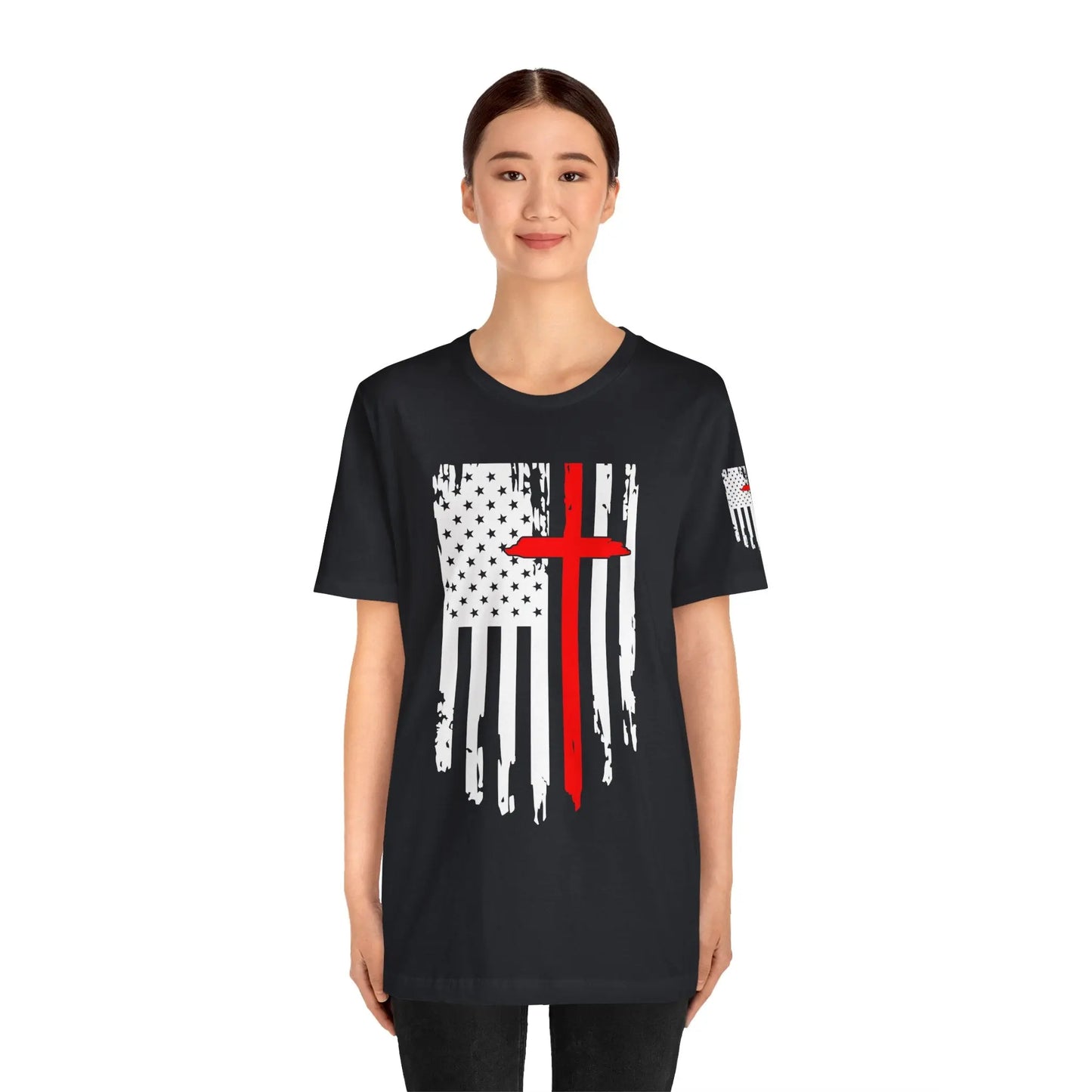 American Flag Cross Distressed USA Christian Cross Patriotic Flag with Cross Faith American Pride Mothers Day Fathers Day Military Veterans Fourth of July T shirt