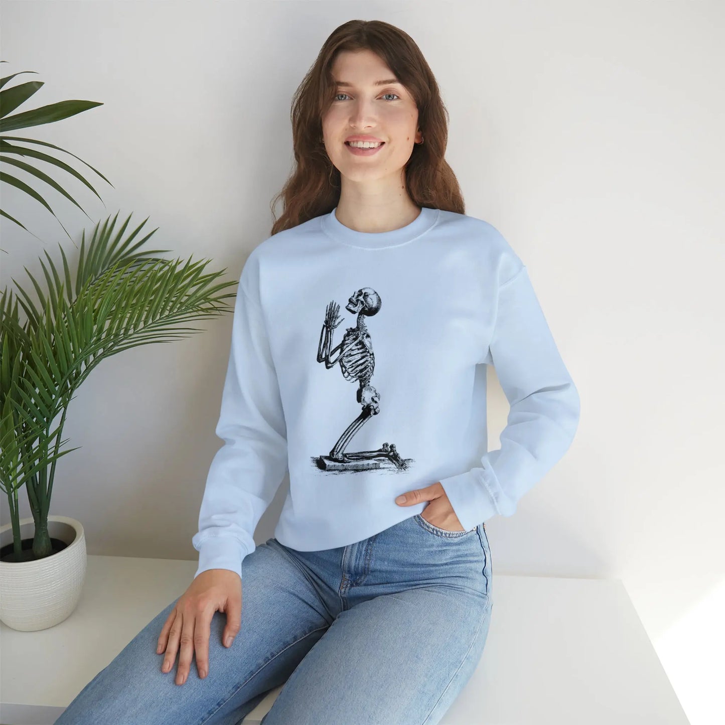 Praying Skeleton Sweatshirt Printify