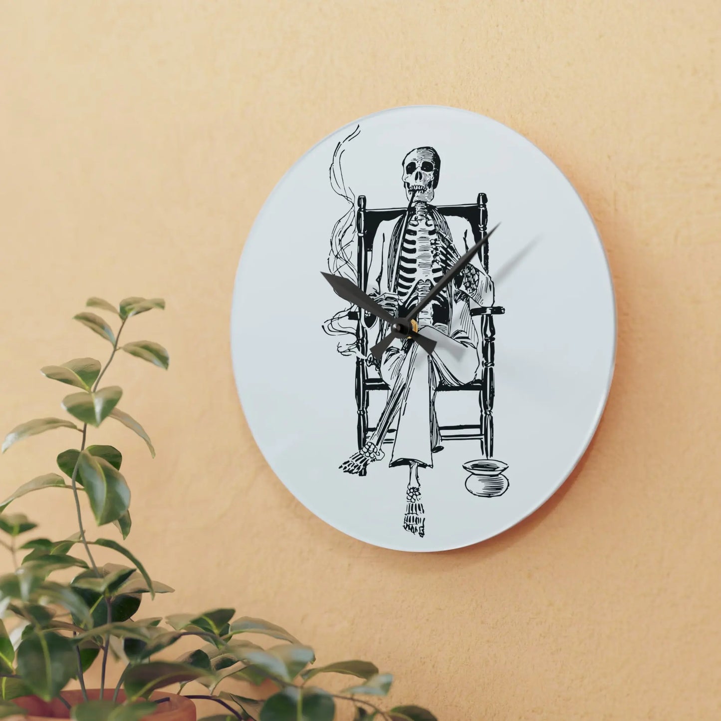 Smoking Skeleton in a Rocking Chair Wall Clock - papercraneco