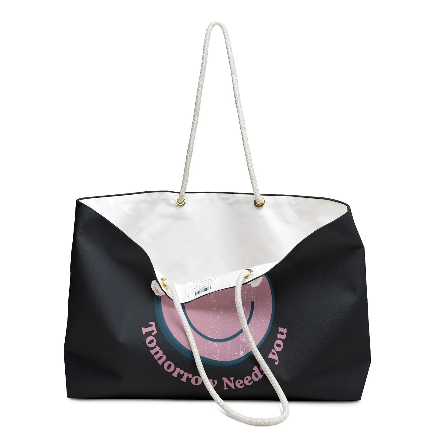 Retro Smiley Suicide Awareness Stay Tomorrow Needs You Summer Beach Pool Bag Weekender Tote in Black and Pink