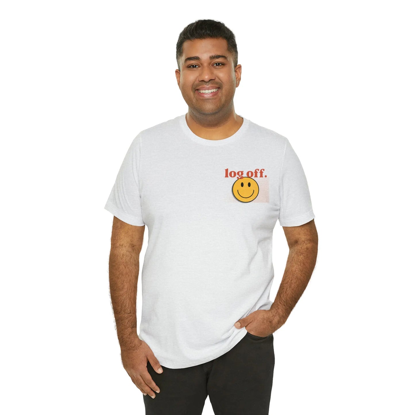 Stay Present with Retro 'Log Off' Smiley Face T-Shirt - papercraneco