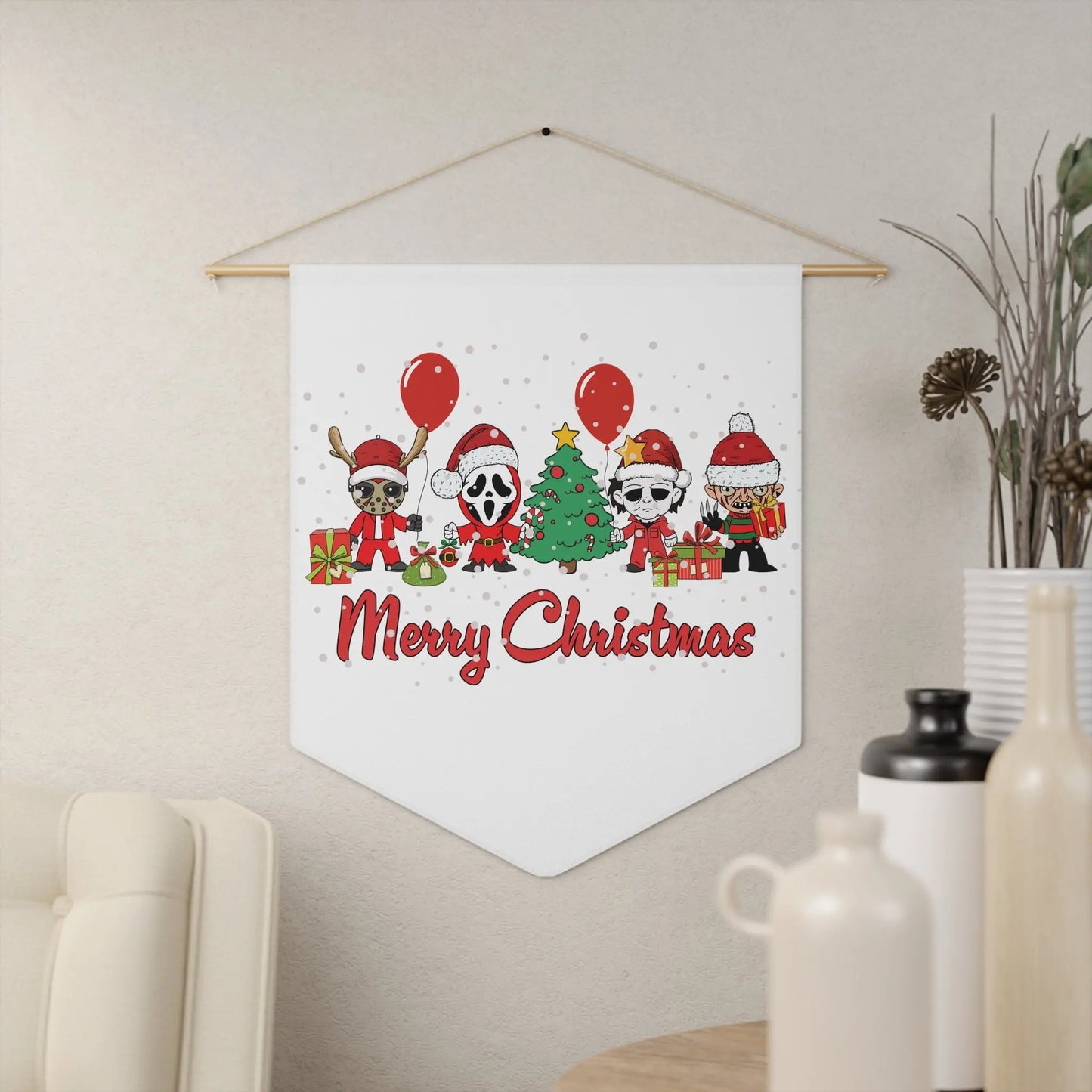 Merry Christmas Halloween Horror Movies Pennant Printify