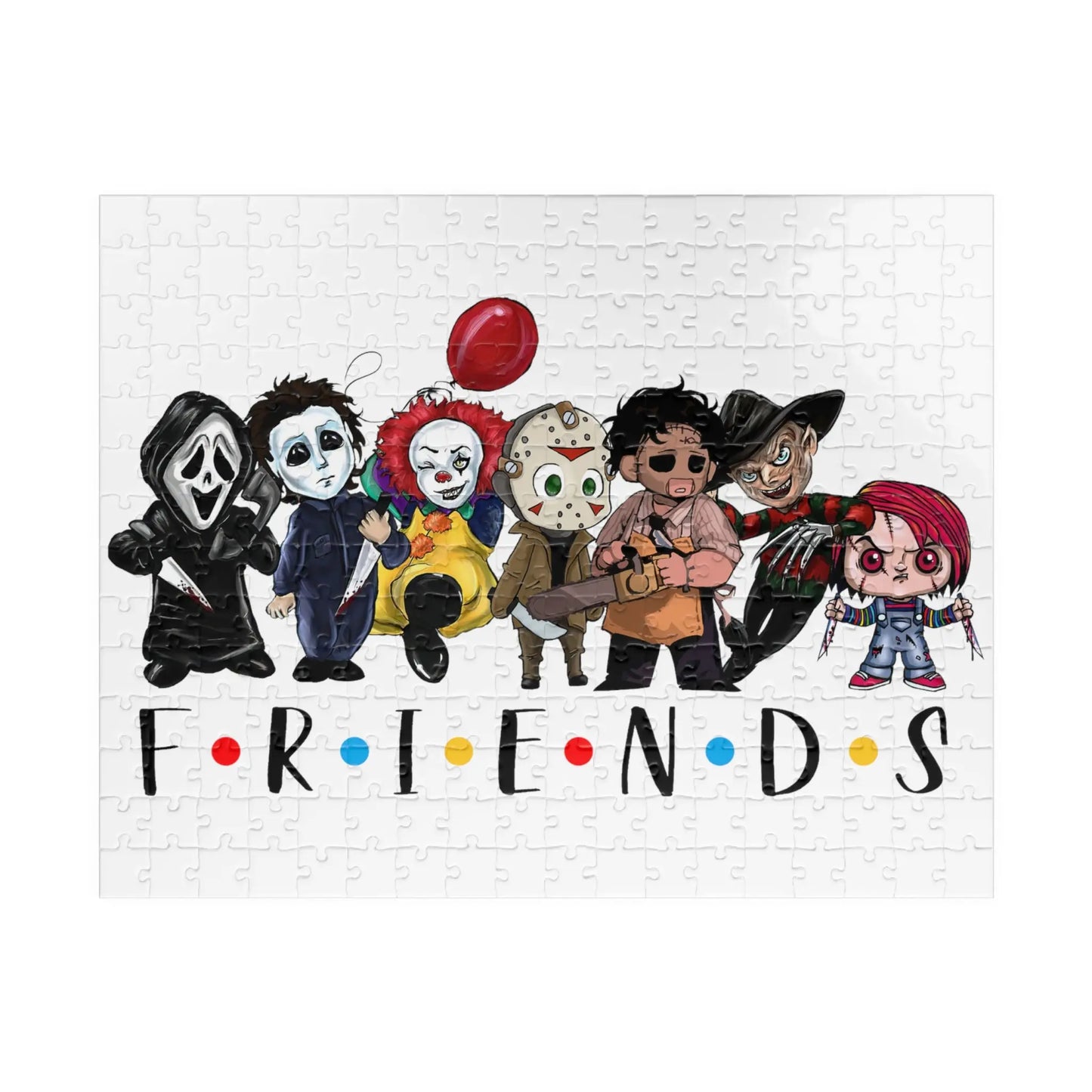 Iconic Horror Characters Jigsaw Puzzle - Ghost Face, Michael Myers, Pennywise, Jason Voorhees, Freddy Krueger, Leatherface - papercraneco