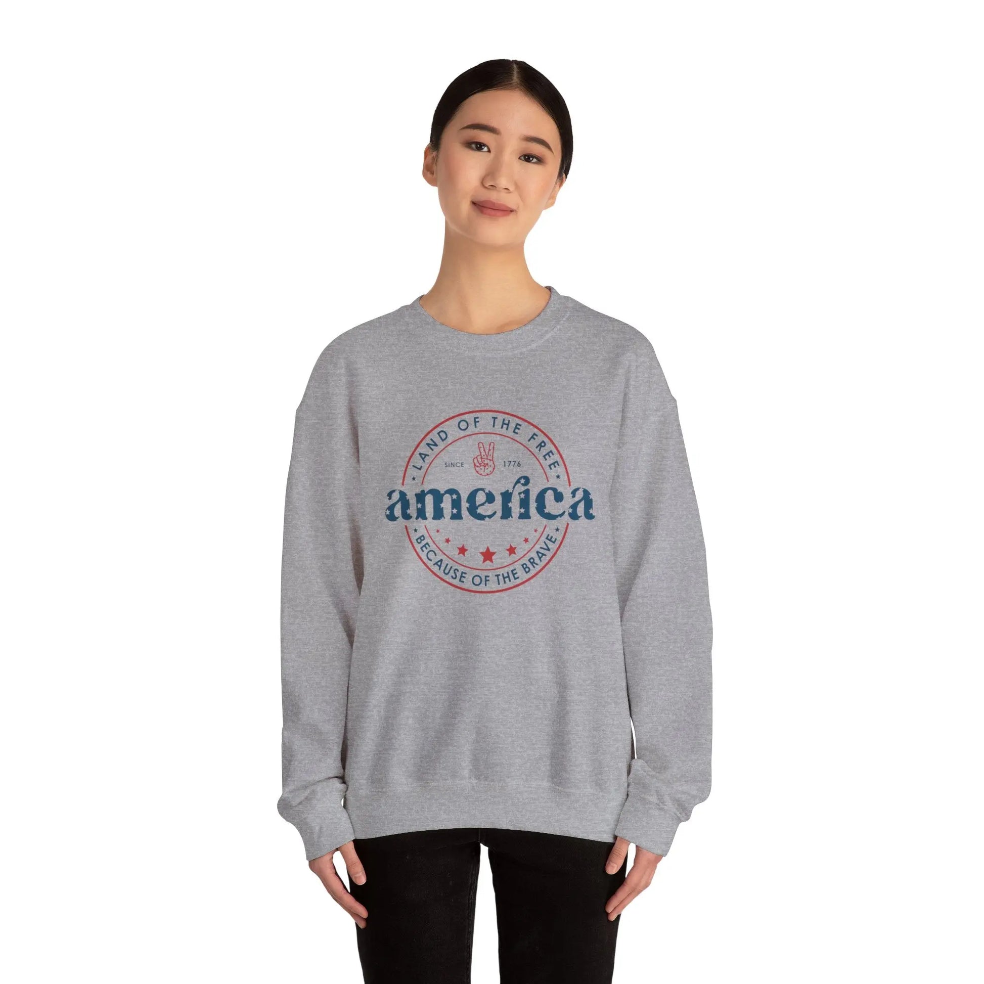 America: Land of the Free Because of the Brave Vintage Retro America Sweatshirt for Patriots Printify