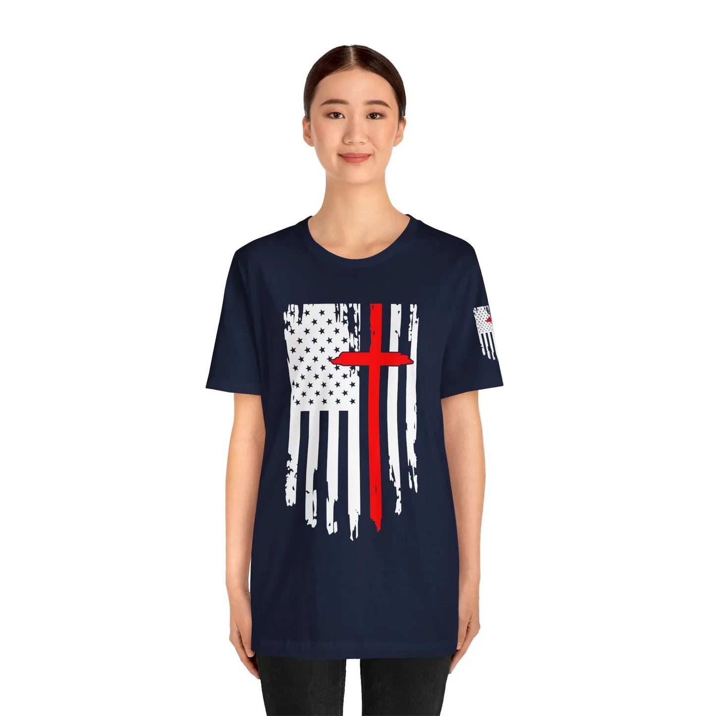 American Flag Cross Distressed USA Christian Cross Patriotic Flag with Cross Faith American Pride Mothers Day Fathers Day Military Veterans Fourth of July T shirt