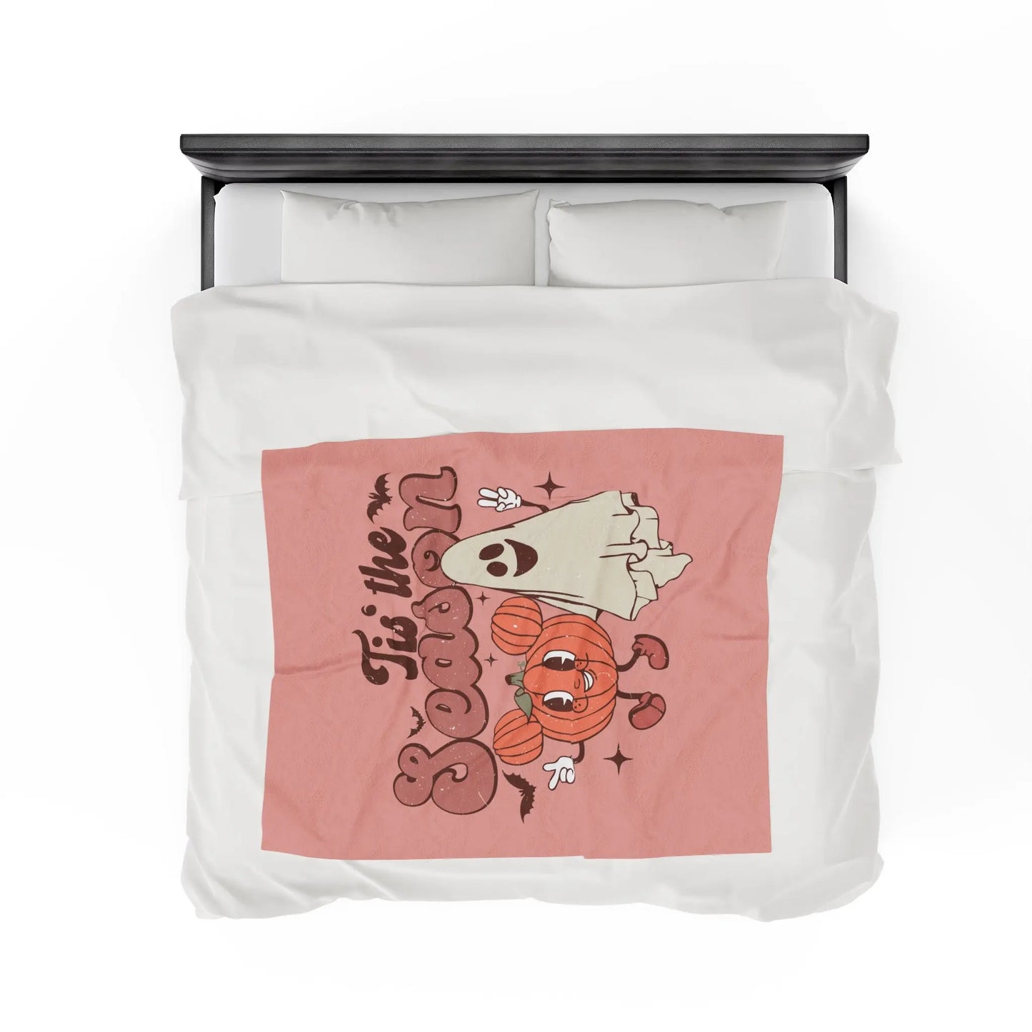Cute Retro 'Tis the Season' Halloween Pumpkin Ghost Throw Blanket Printify