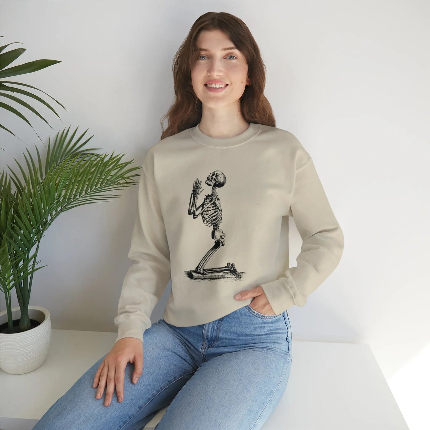 Praying Skeleton Sweatshirt Printify