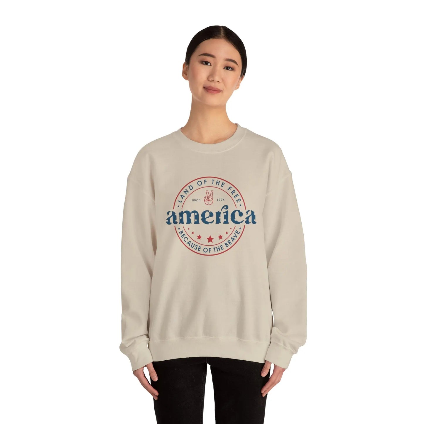 America: Land of the Free Because of the Brave Vintage Retro America Sweatshirt for Patriots Printify
