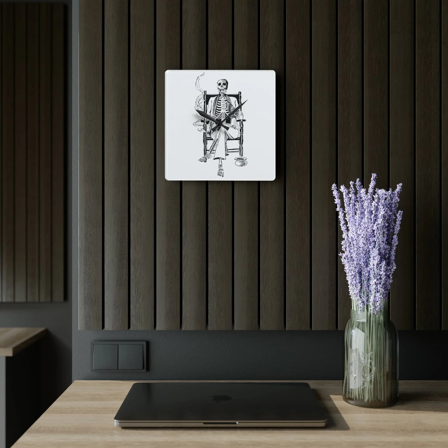 Smoking Skeleton in a Rocking Chair Wall Clock - papercraneco