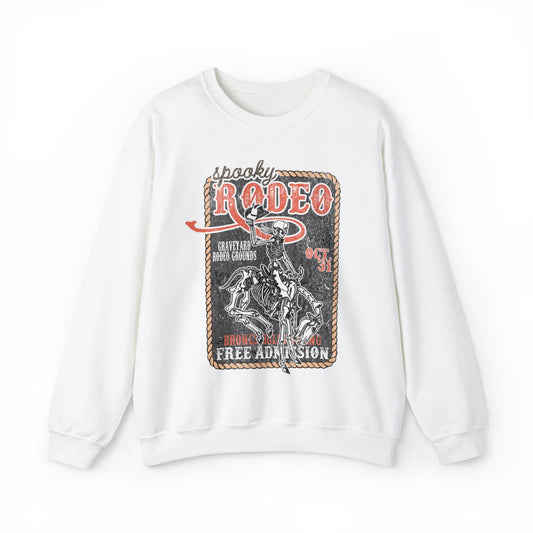 Vintage Halloween Rodeo Skeleton Cowboy Poster Sweatshirt - Western Spooky Skeleton Printify