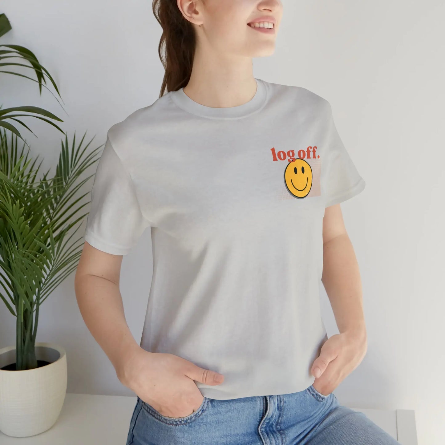 Stay Present with Retro 'Log Off' Smiley Face T-Shirt - papercraneco