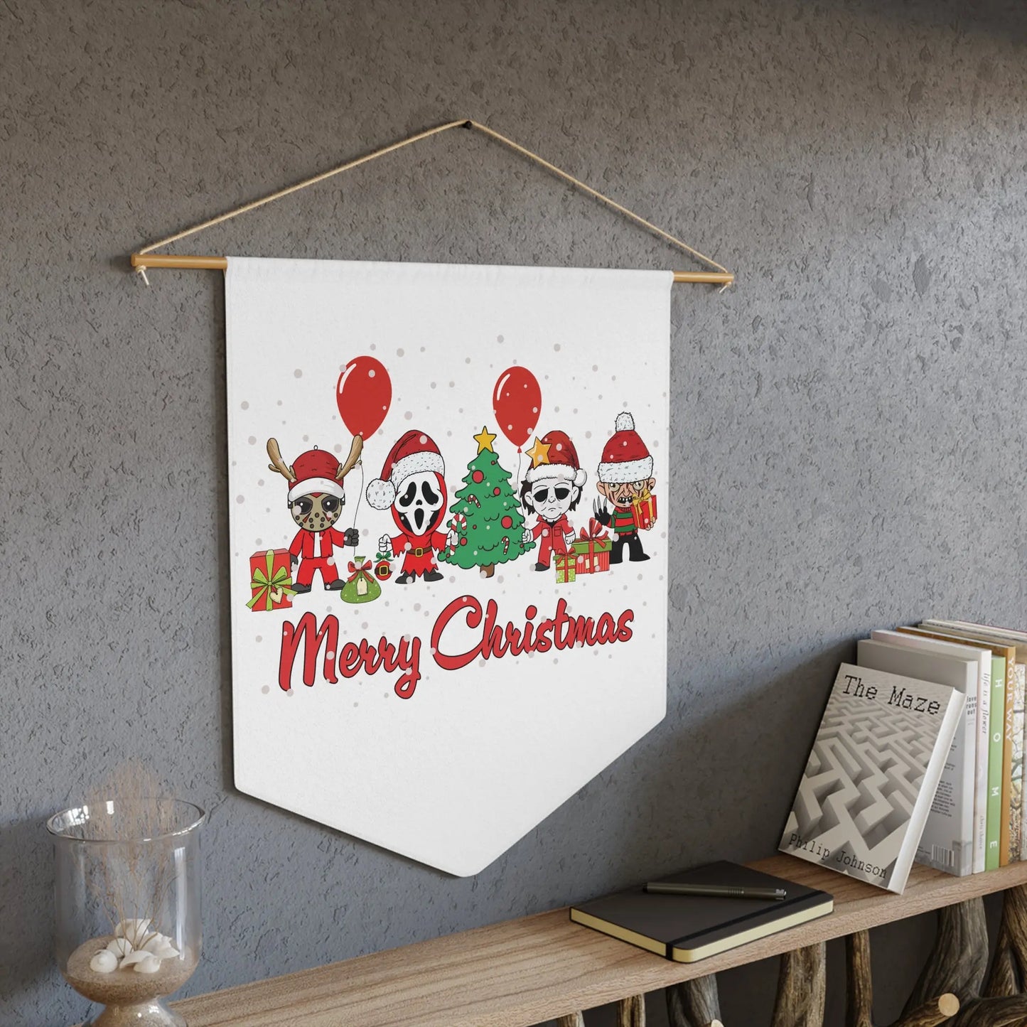 Merry Christmas Halloween Horror Movies Pennant Printify