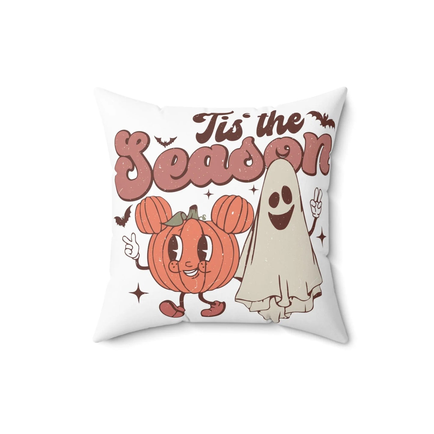 Cute Retro 'Tis the Season' Halloween Throw Pillow - Pumpkin and Ghost - papercraneco