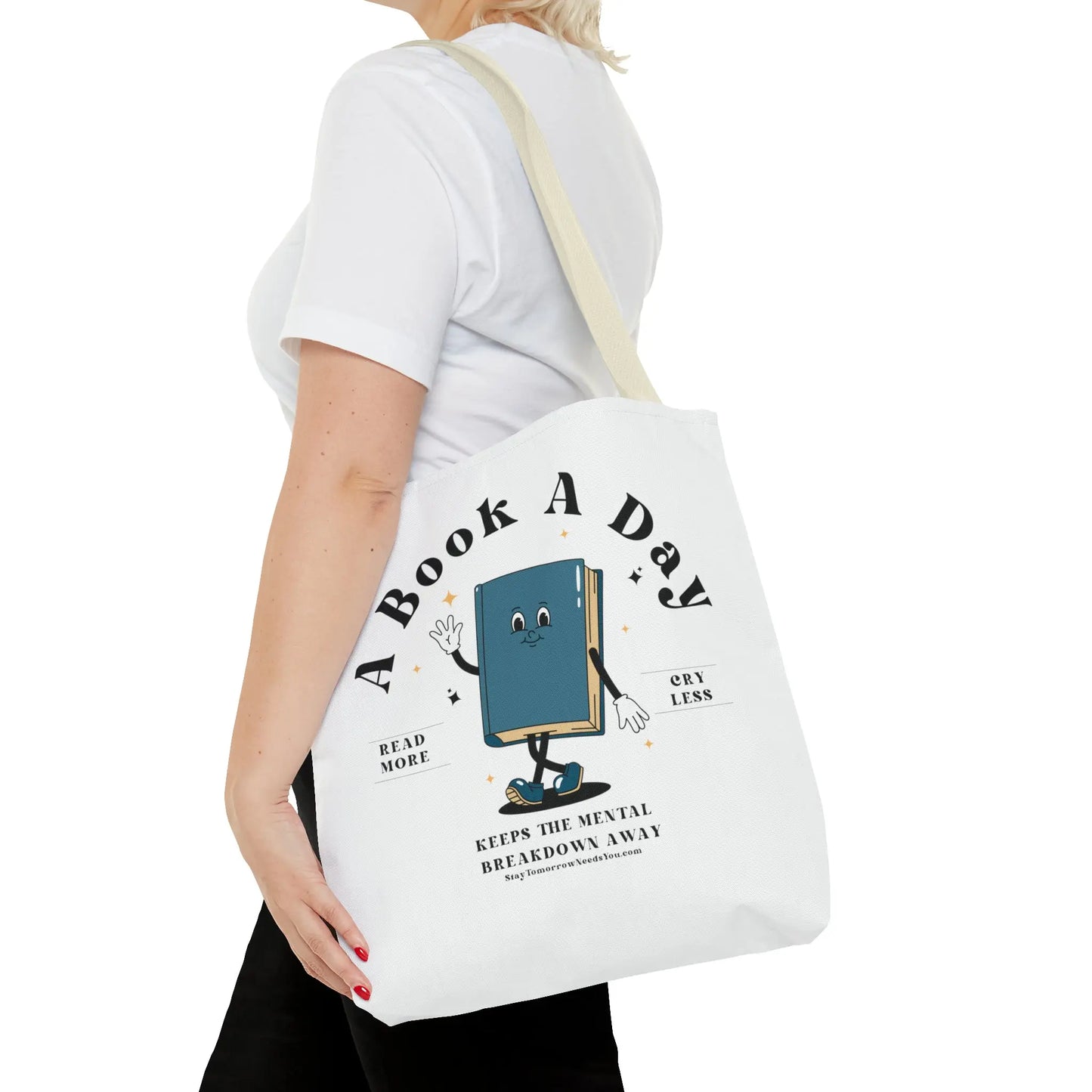 Bookish Mental Health Tote | Book A Day Retro Tote Read More Book Lover Bookworm BookTok Romance Reader Book Addict Romantasy Bibliophile