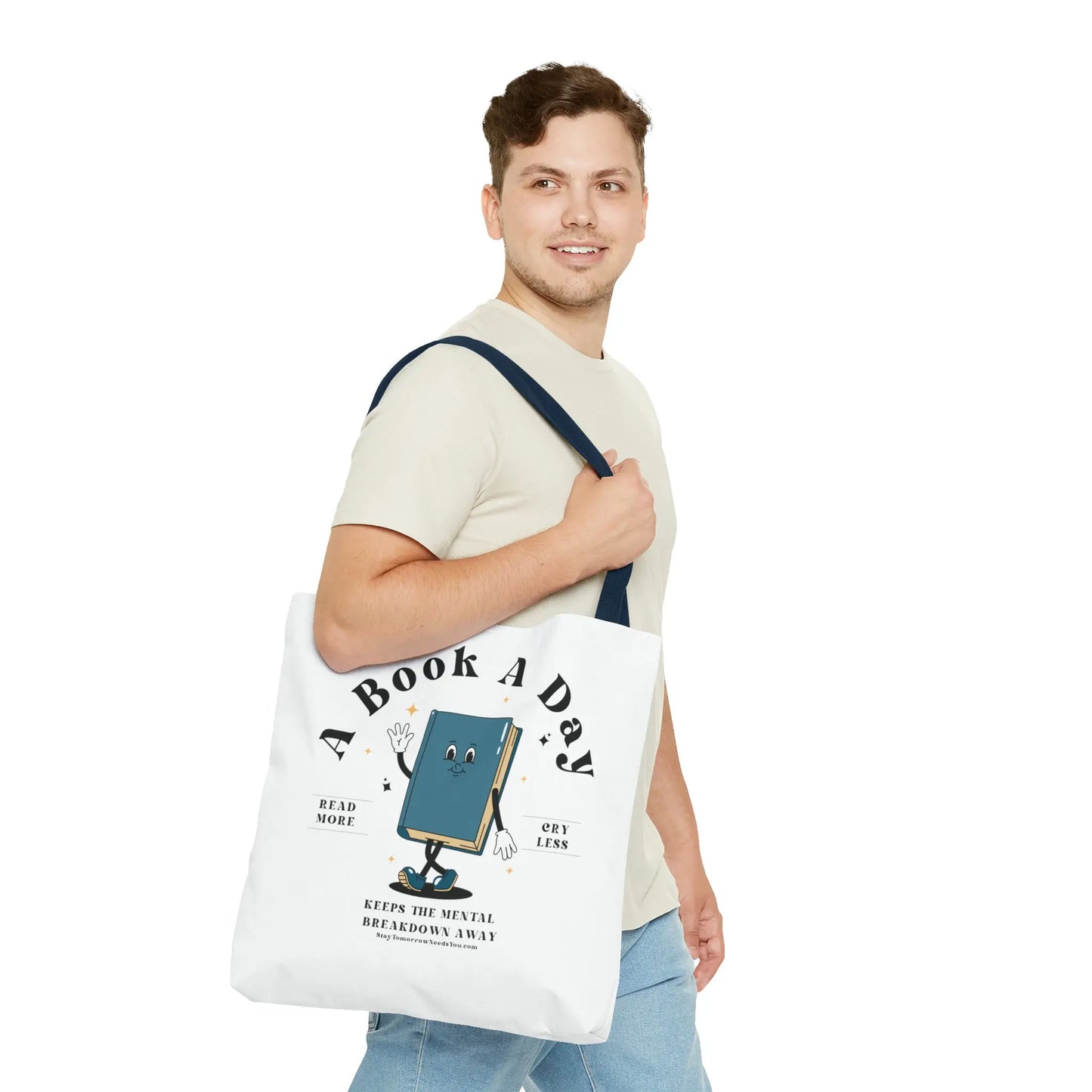 Bookish Mental Health Tote | Book A Day Retro Tote Read More Book Lover Bookworm BookTok Romance Reader Book Addict Romantasy Bibliophile